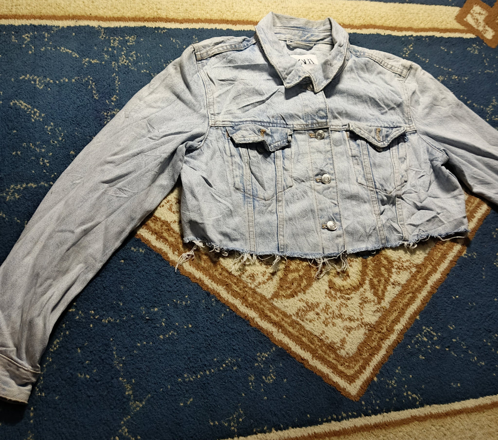 Women Denim Jean Cropped Jacket-Vintage Thrift