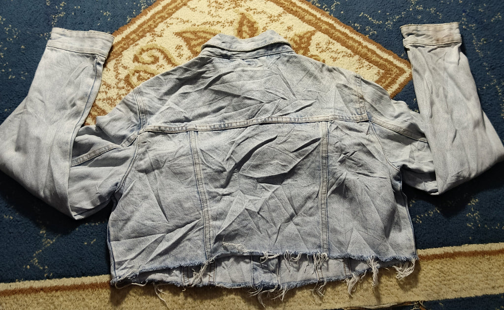 Women Denim Jean Cropped Jacket-Vintage Thrift