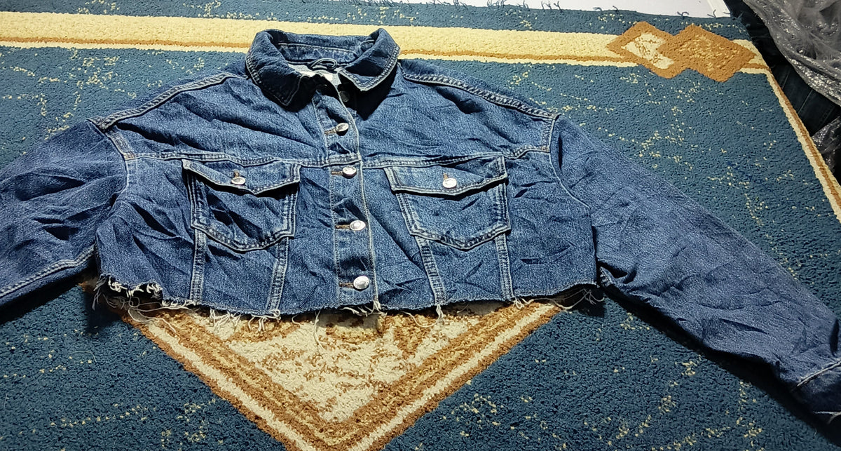 Women Denim Jean Cropped Jacket-Vintage Thrift
