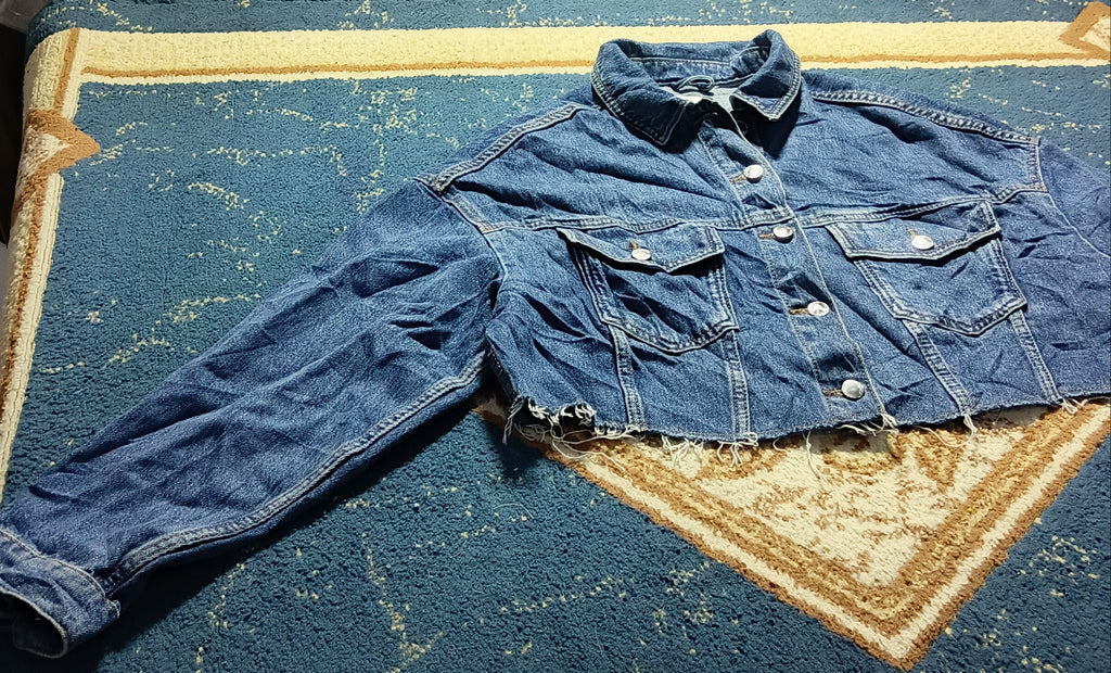 Women Denim Jean Cropped Jacket-Vintage Thrift