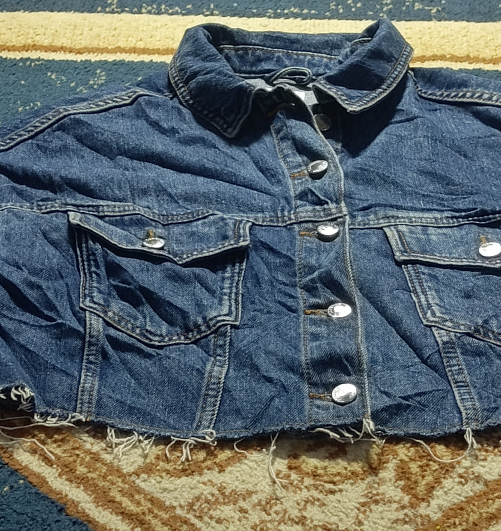 Women Denim Jean Cropped Jacket-Vintage Thrift