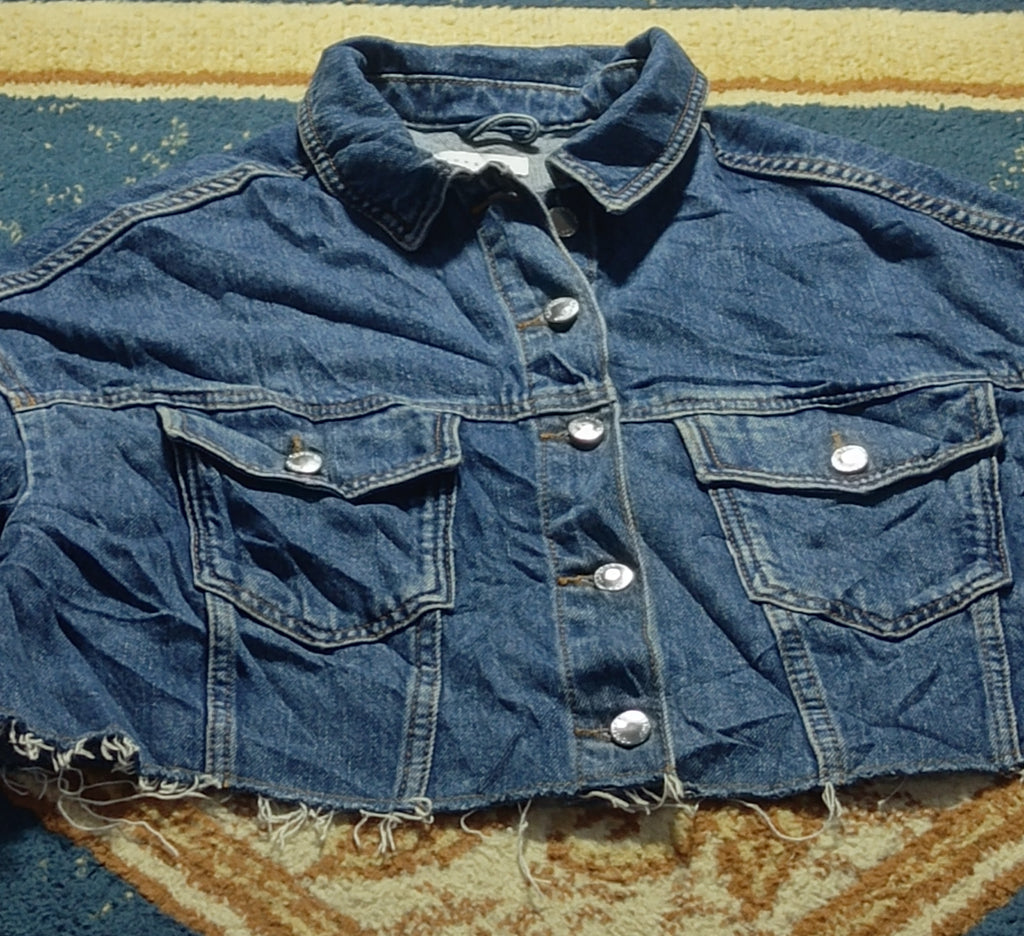 Women Denim Jean Cropped Jacket-Vintage Thrift