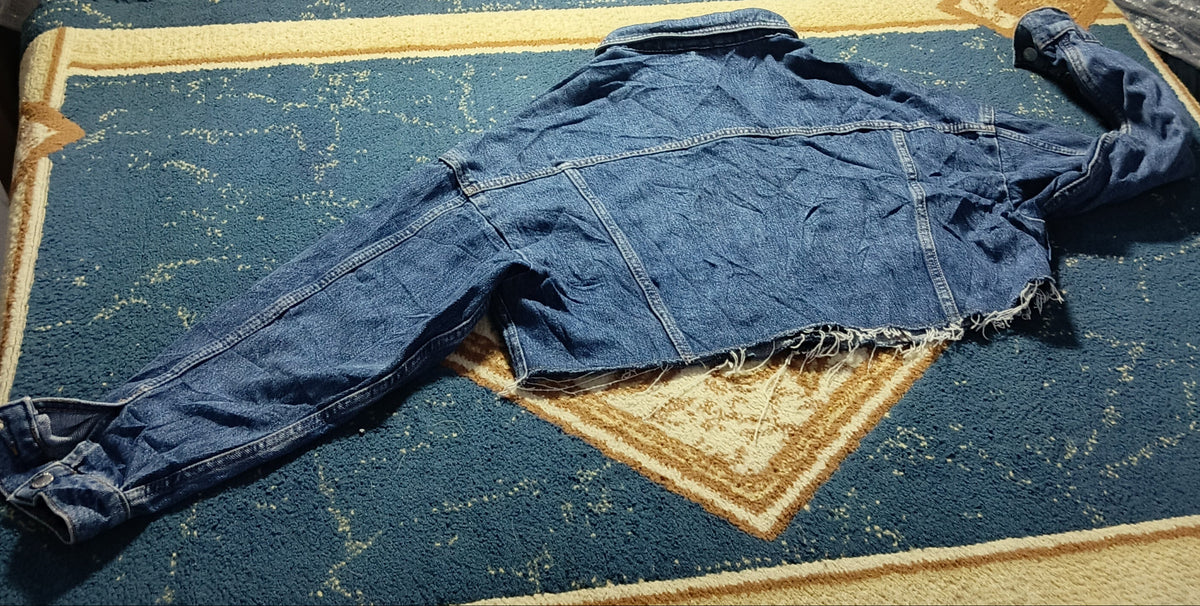Women Denim Jean Cropped Jacket-Vintage Thrift