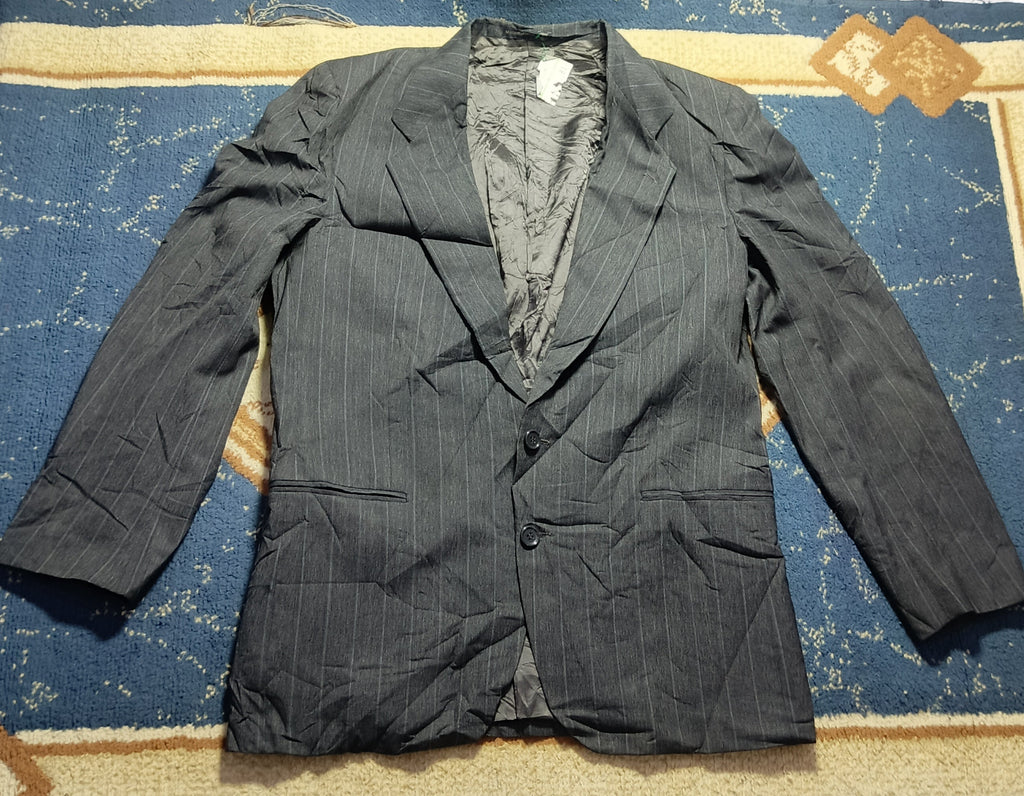 Men's Suit Jacket-Dark Gray Pinstripe -Thrift