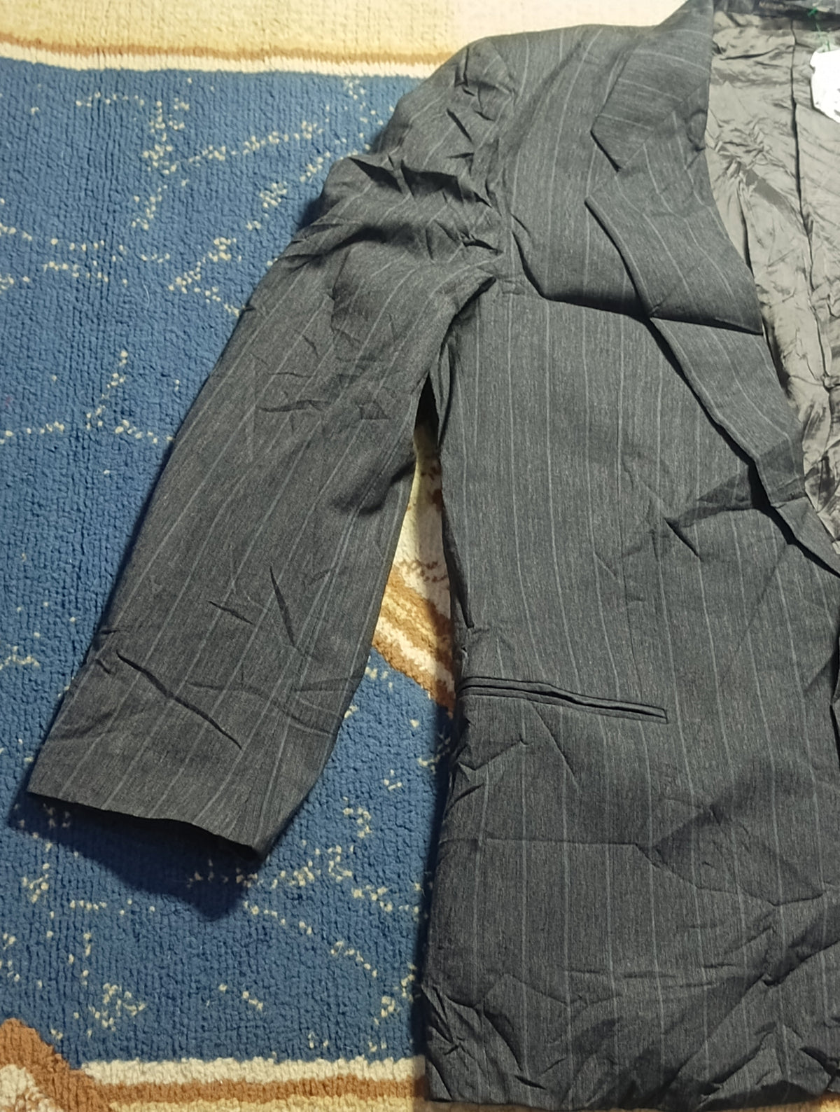 Men's Suit Jacket-Dark Gray Pinstripe -Thrift
