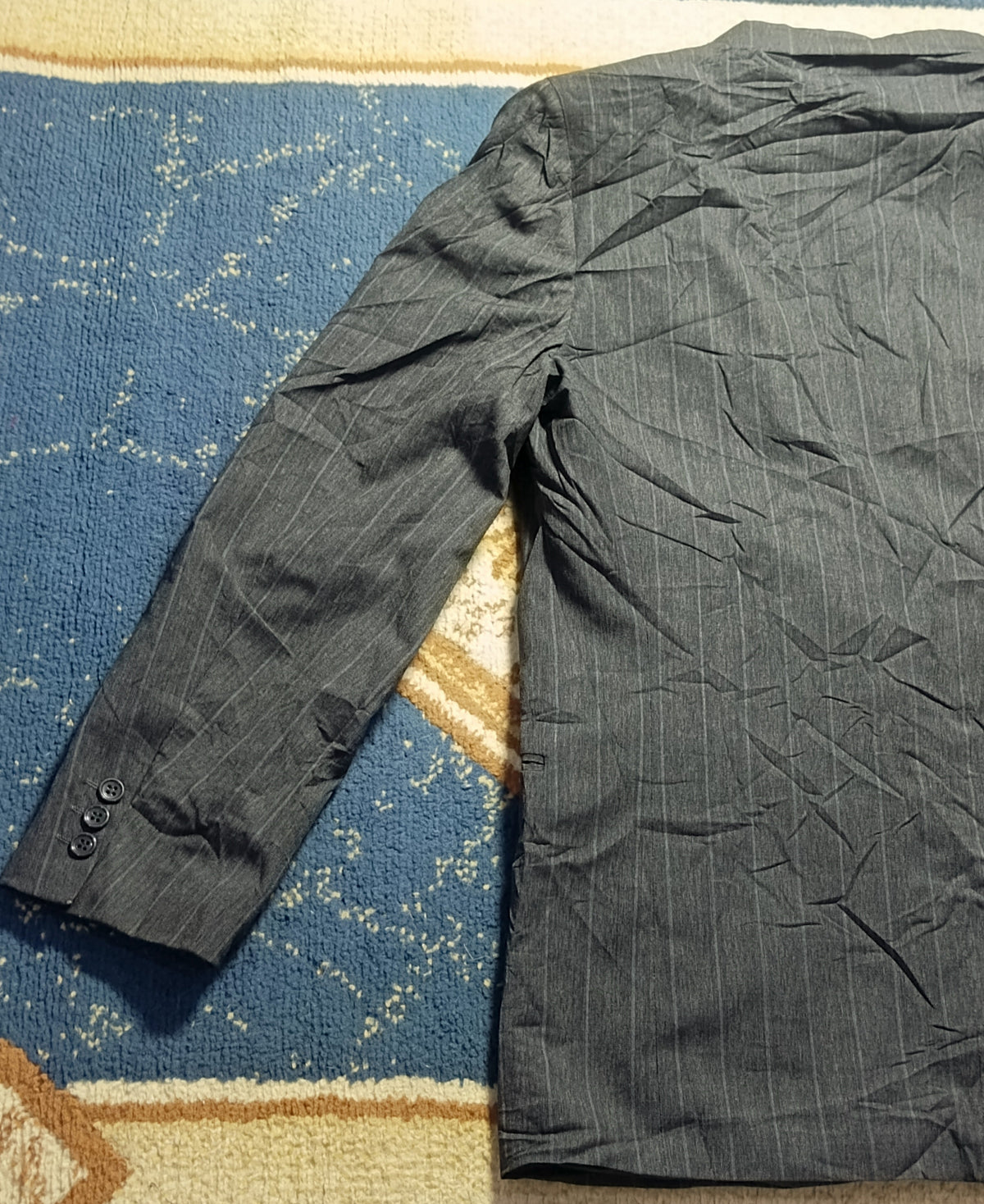Men's Suit Jacket-Dark Gray Pinstripe -Thrift