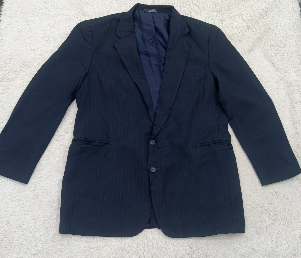 Men's Suit Jacket -  dark navy blue pinstripe -Thrift