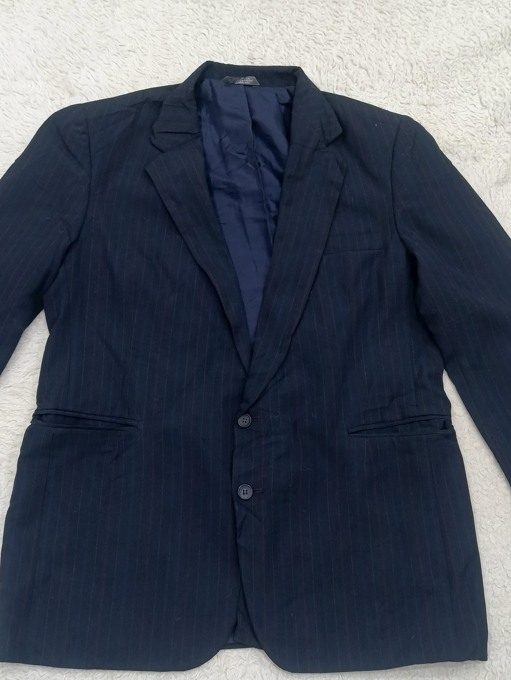 Men's Suit Jacket -  dark navy blue pinstripe -Thrift