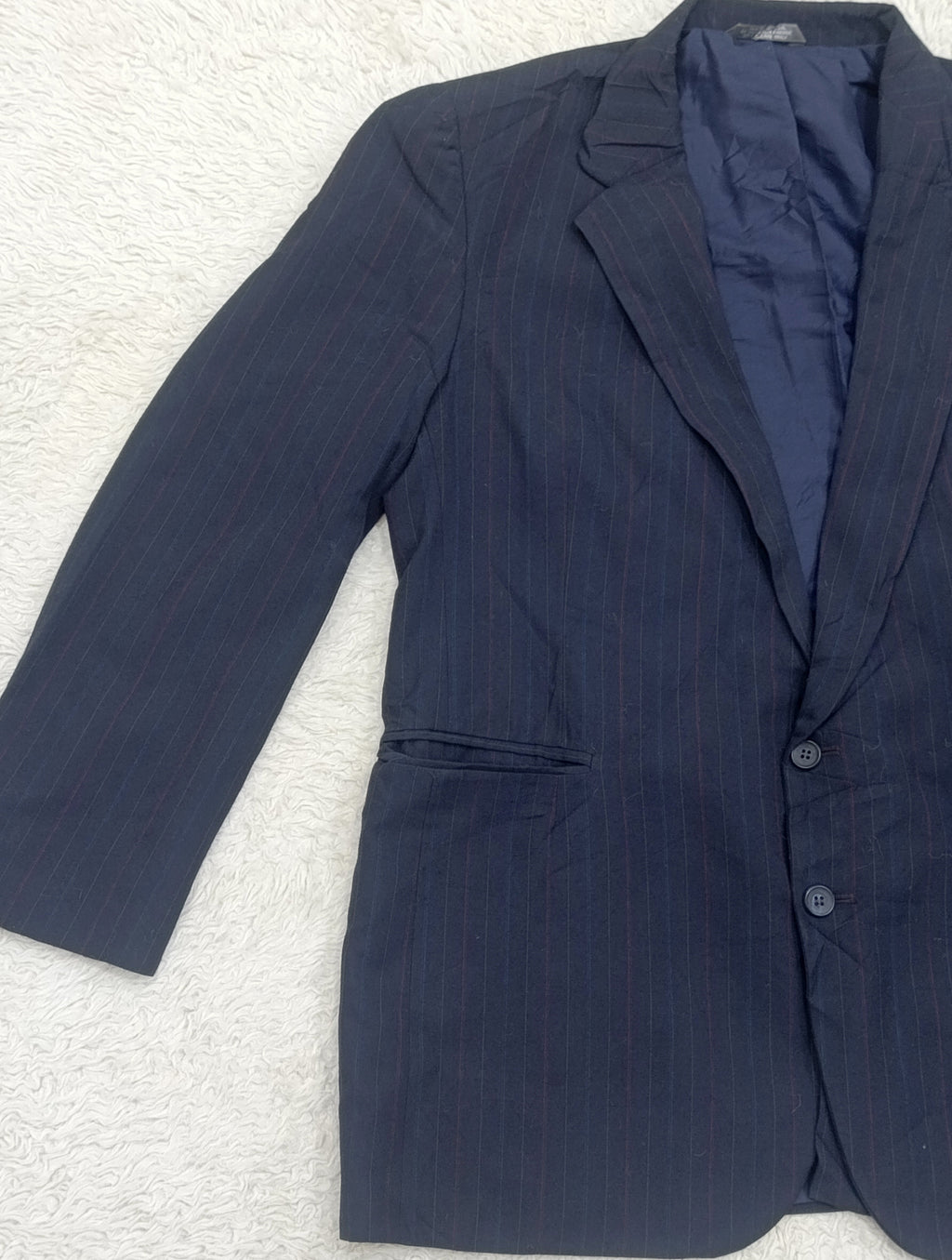 Men's Suit Jacket -  dark navy blue pinstripe -Thrift