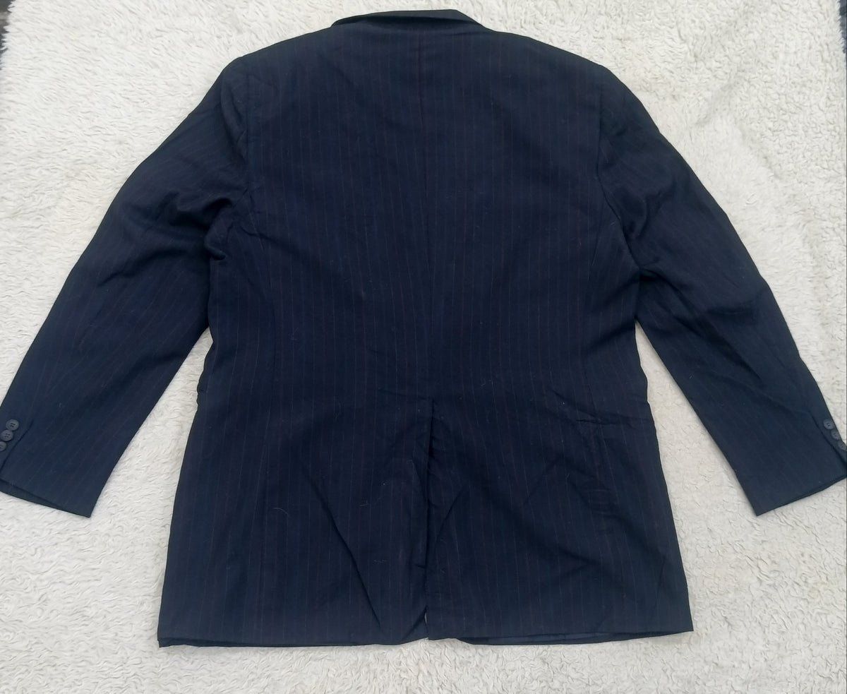 Men's Suit Jacket -  dark navy blue pinstripe -Thrift