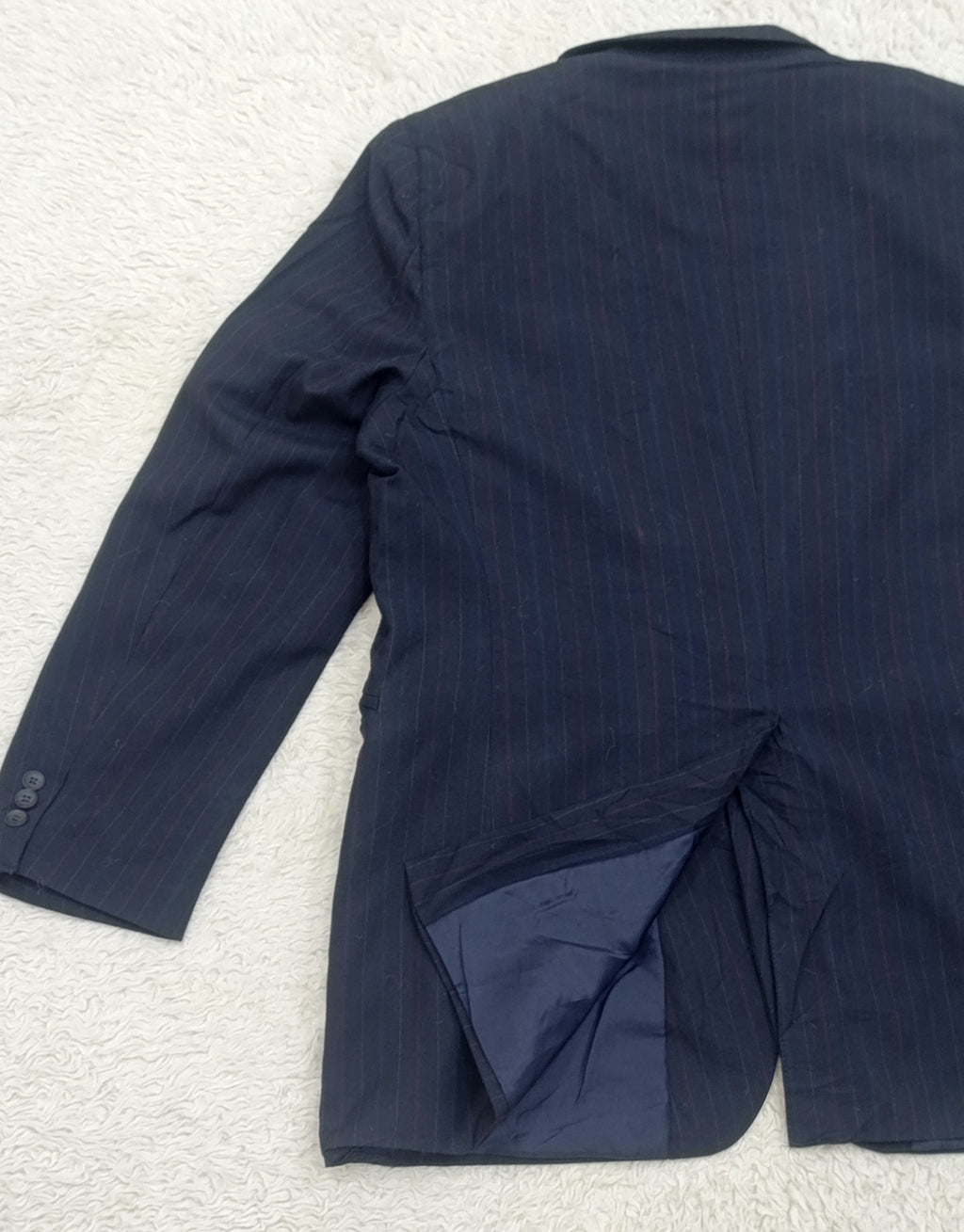 Men's Suit Jacket -  dark navy blue pinstripe -Thrift