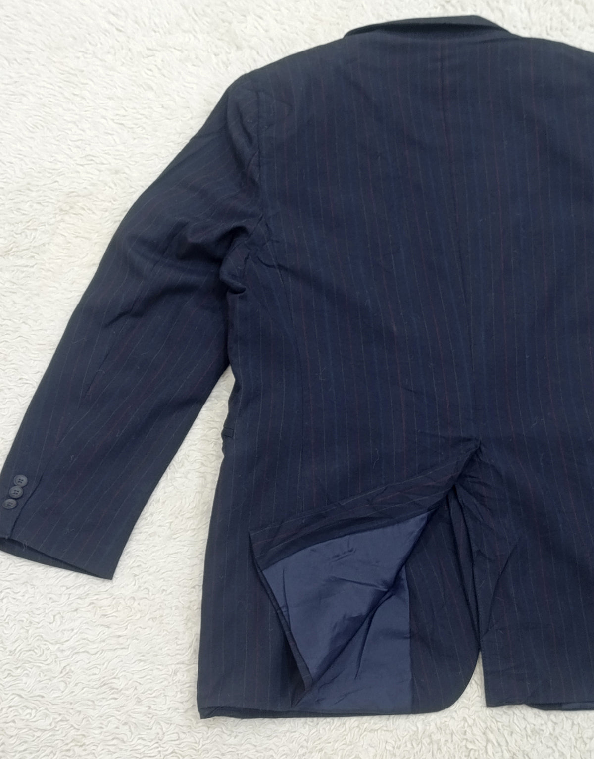 Men's Suit Jacket -  dark navy blue pinstripe -Thrift