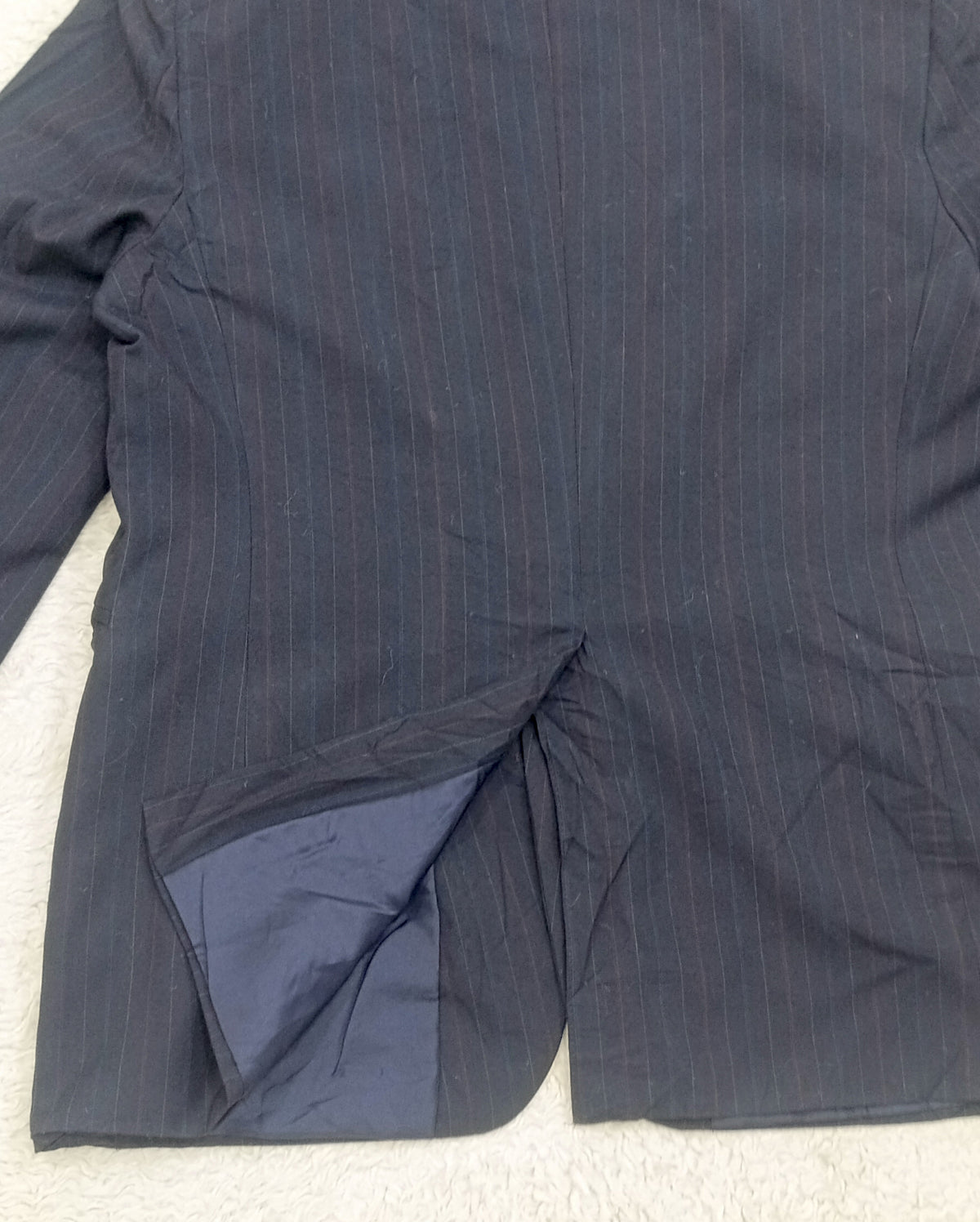 Men's Suit Jacket -  dark navy blue pinstripe -Thrift