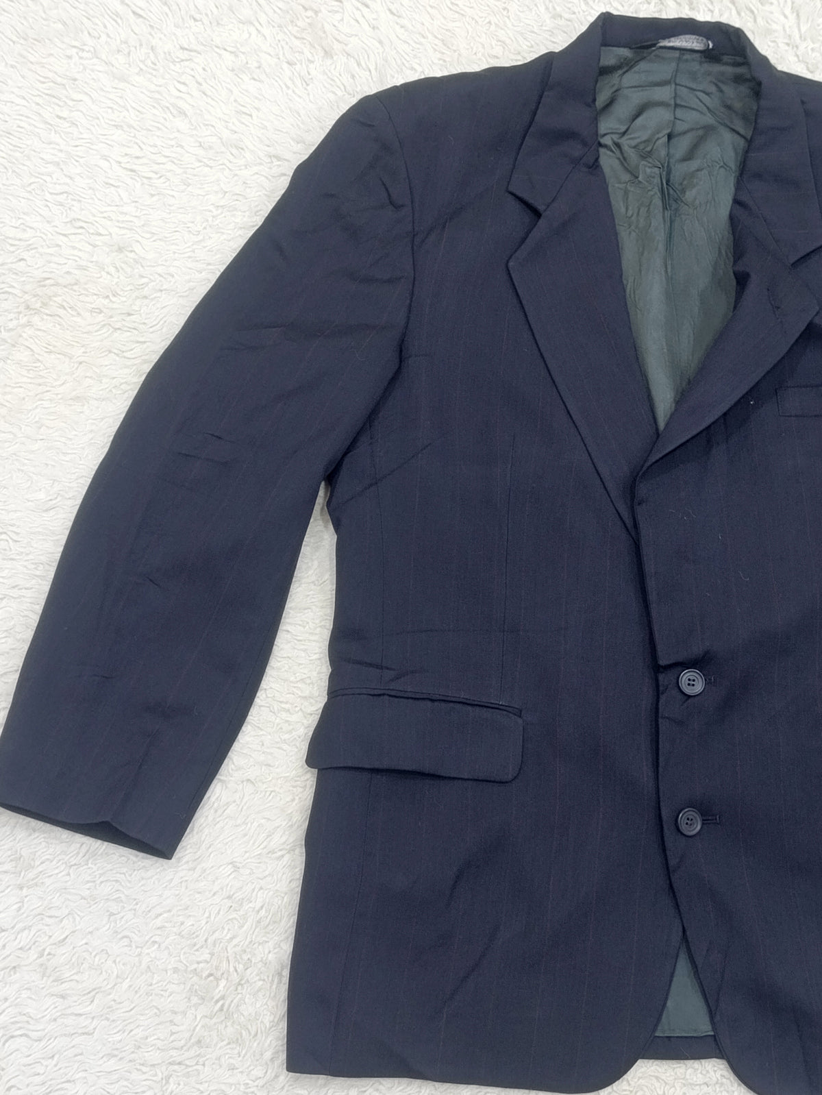 Men's Suit Jacket -  dark navy blue pinstripe  -Thrift