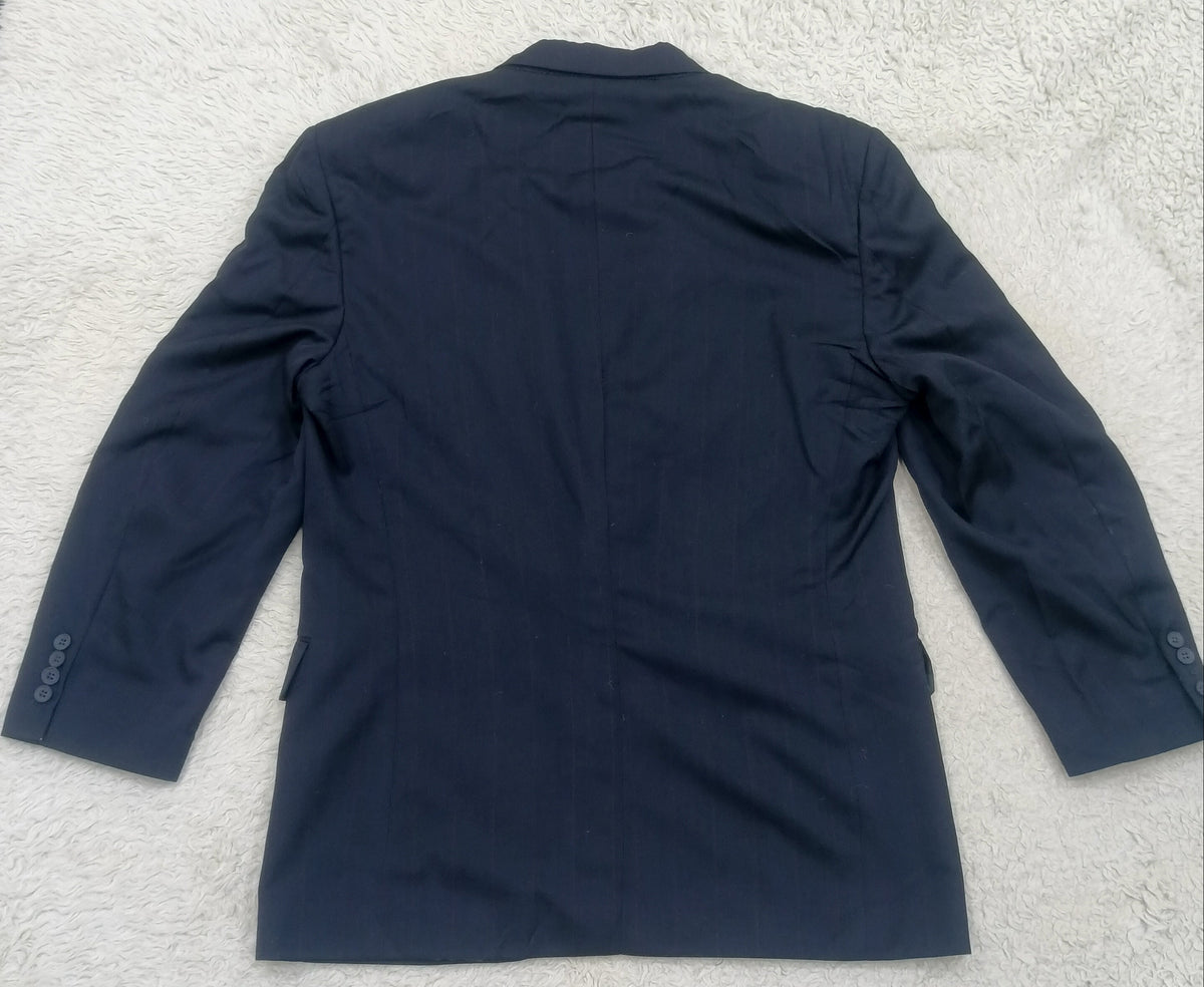 Men's Suit Jacket -  dark navy blue pinstripe  -Thrift