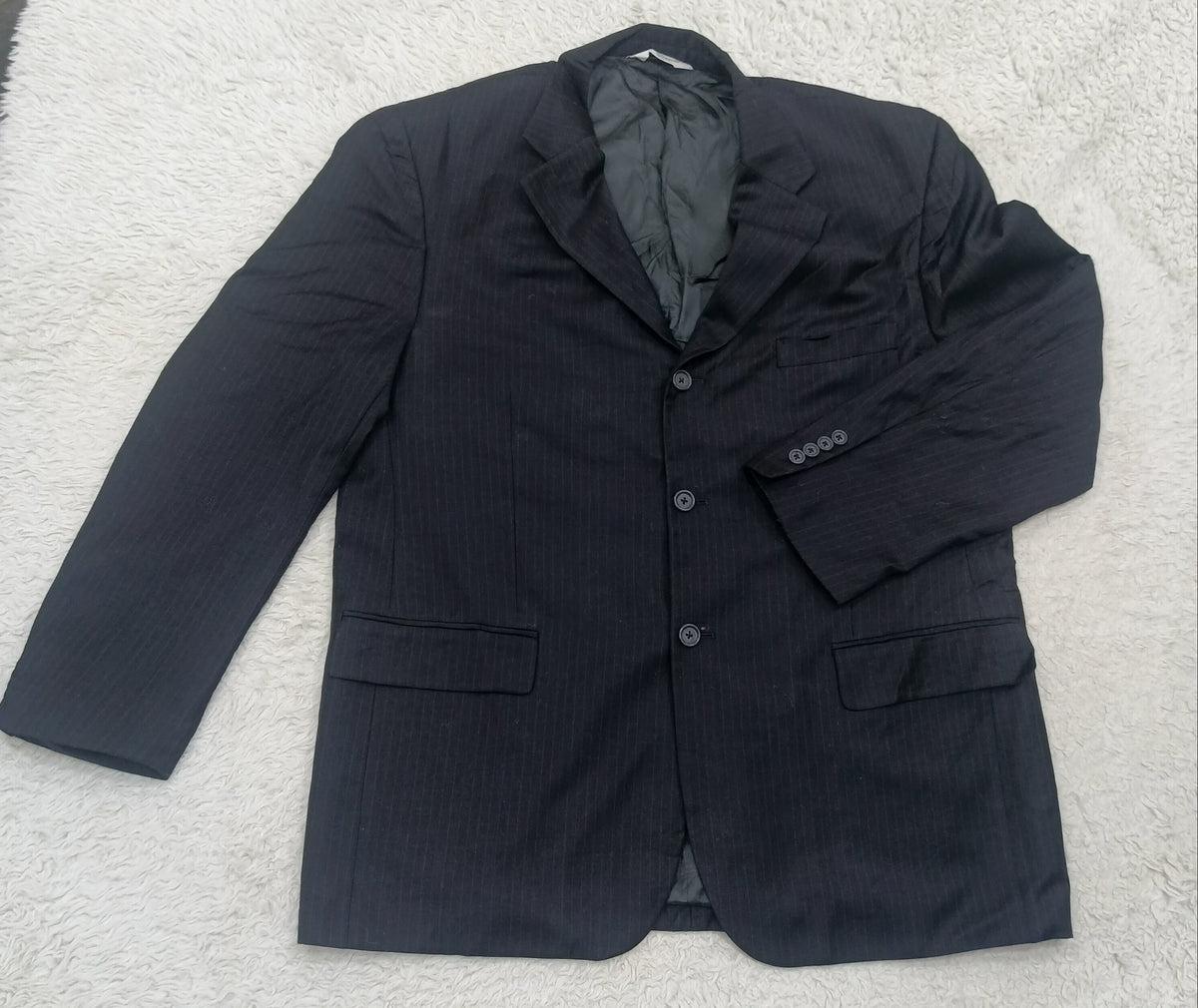 Men's Suit Jacket - dark charcoal gray pinstripe -Thrift