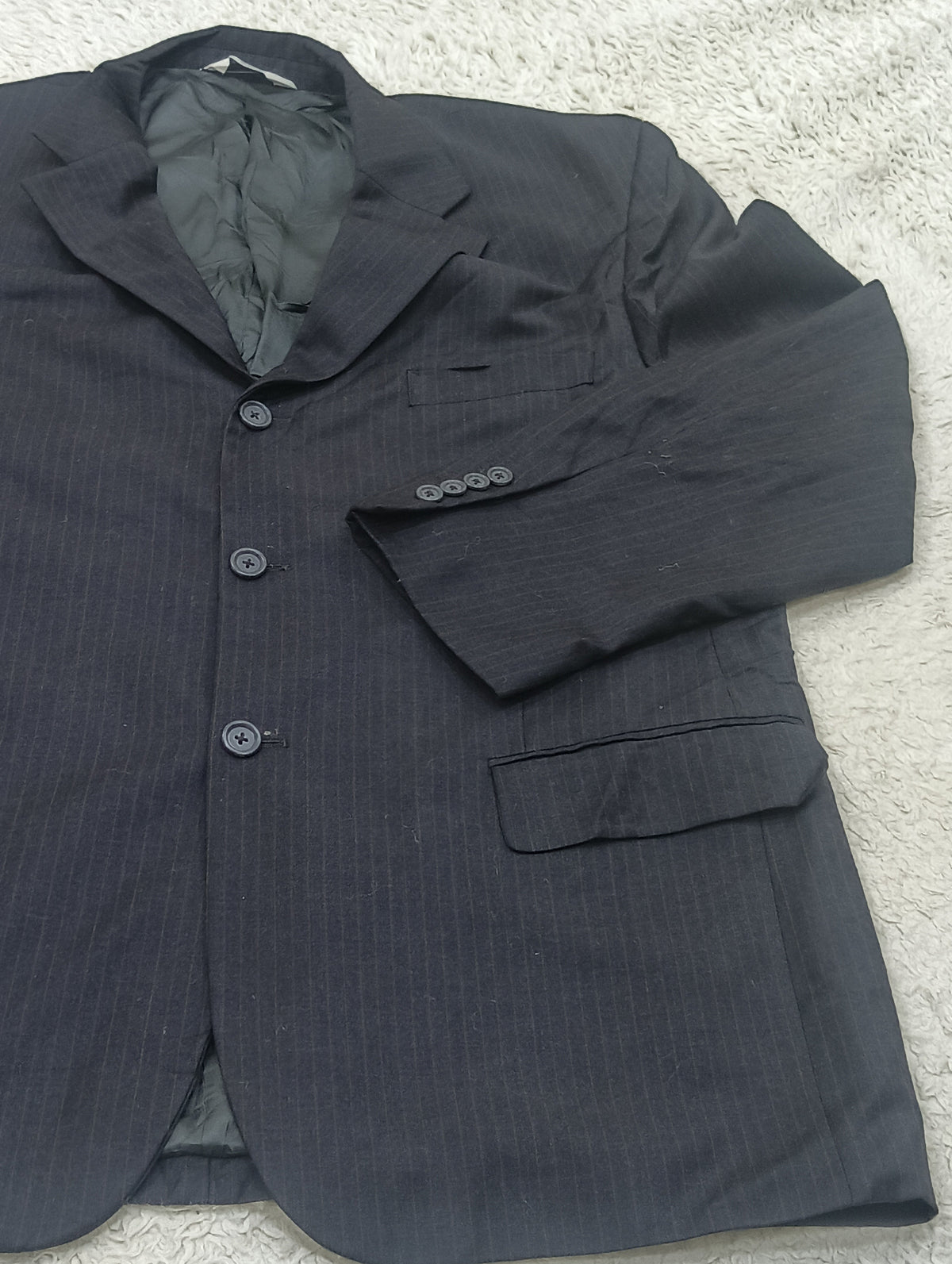 Men's Suit Jacket - dark charcoal gray pinstripe -Thrift
