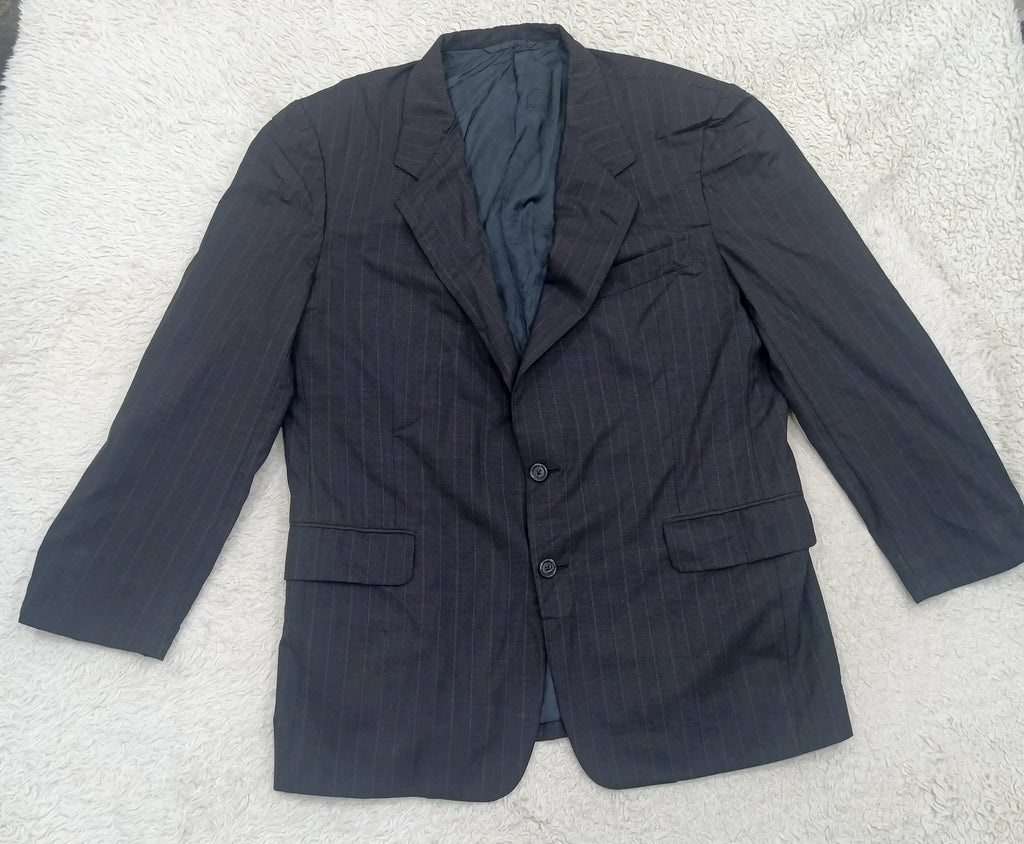 Men's Suit Jacket - gray  brown pinstripe -Thrift