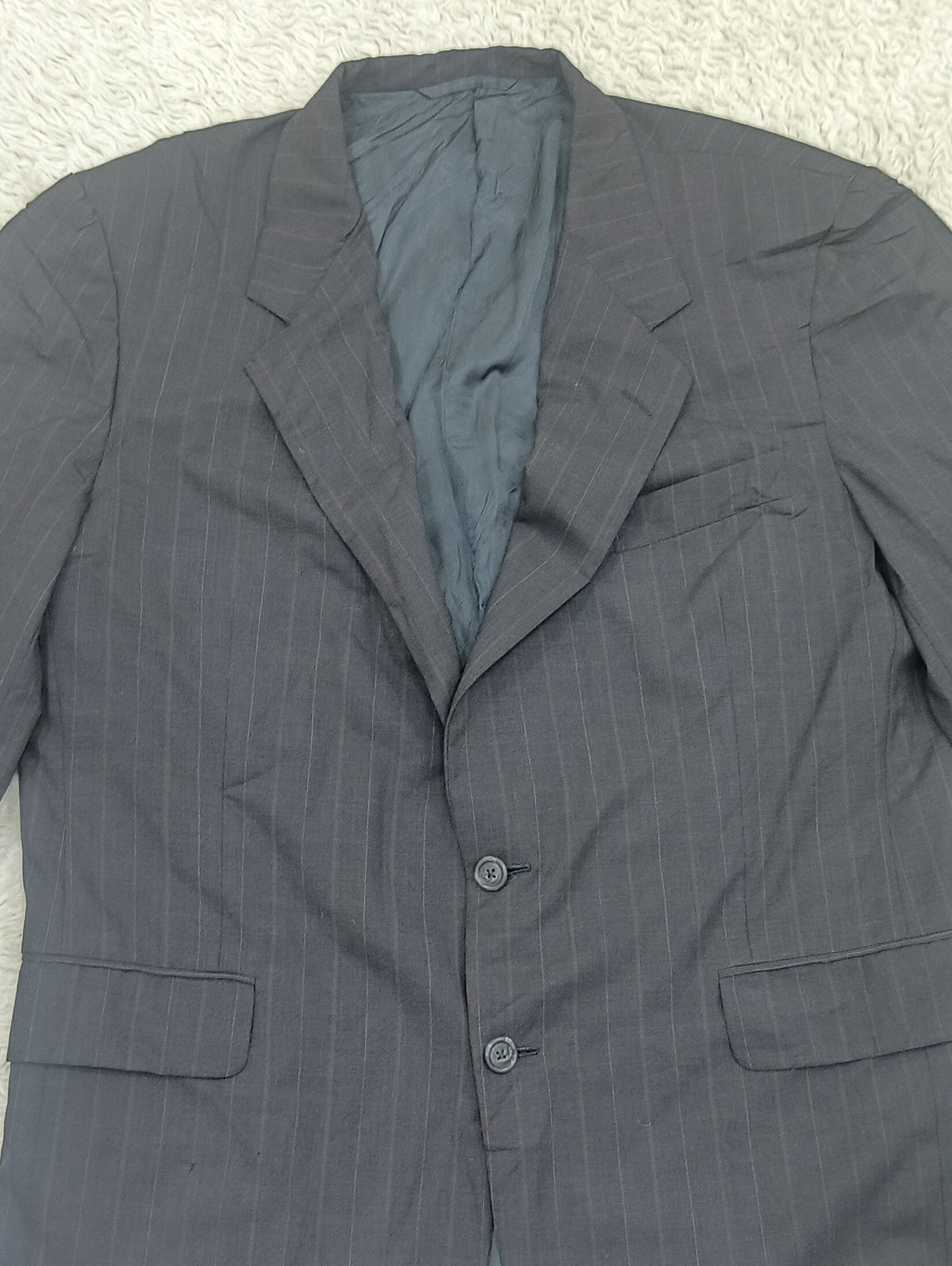 Men's Suit Jacket - gray  brown pinstripe -Thrift