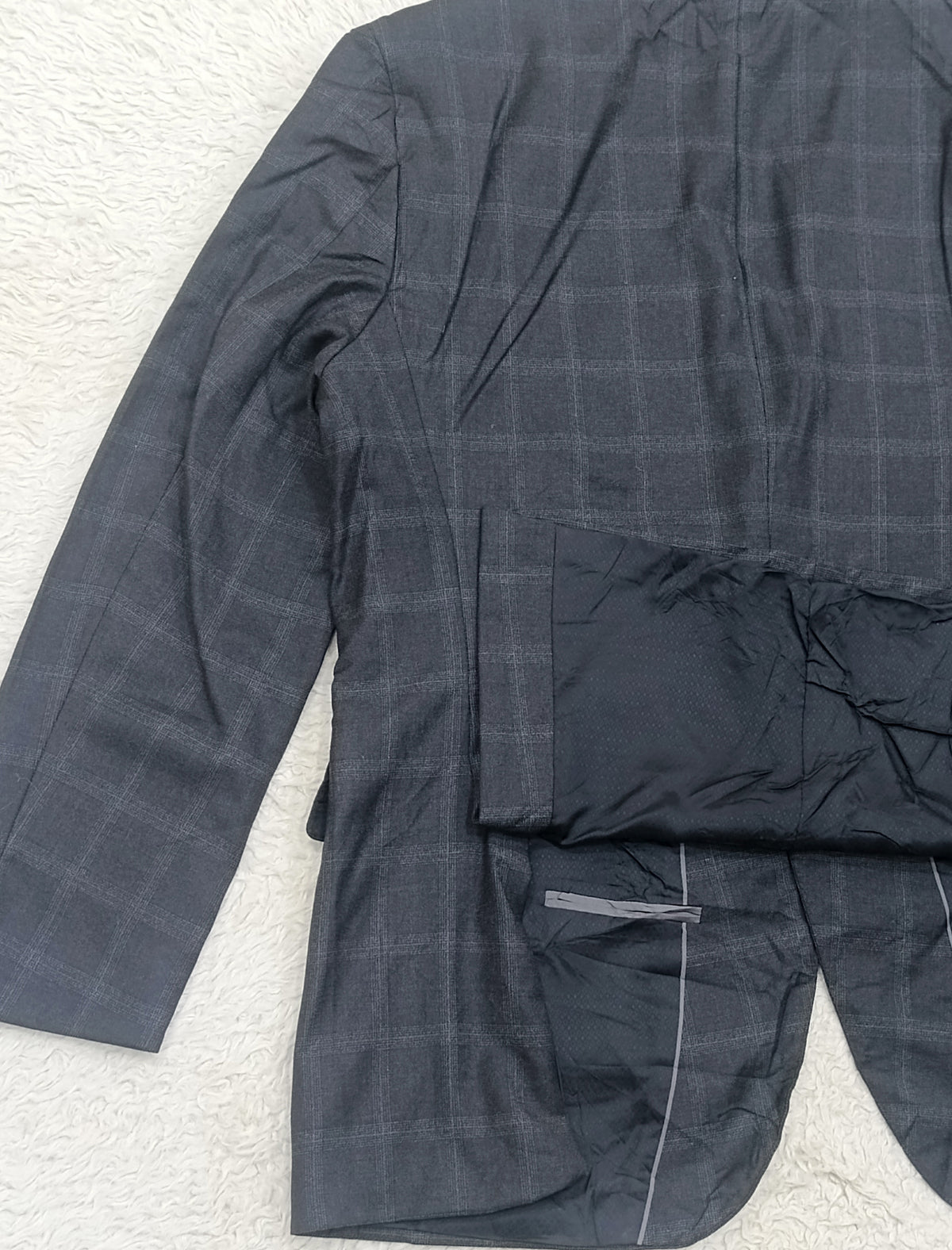 Men's Suit Jacket -dark gray plaid -Thrift