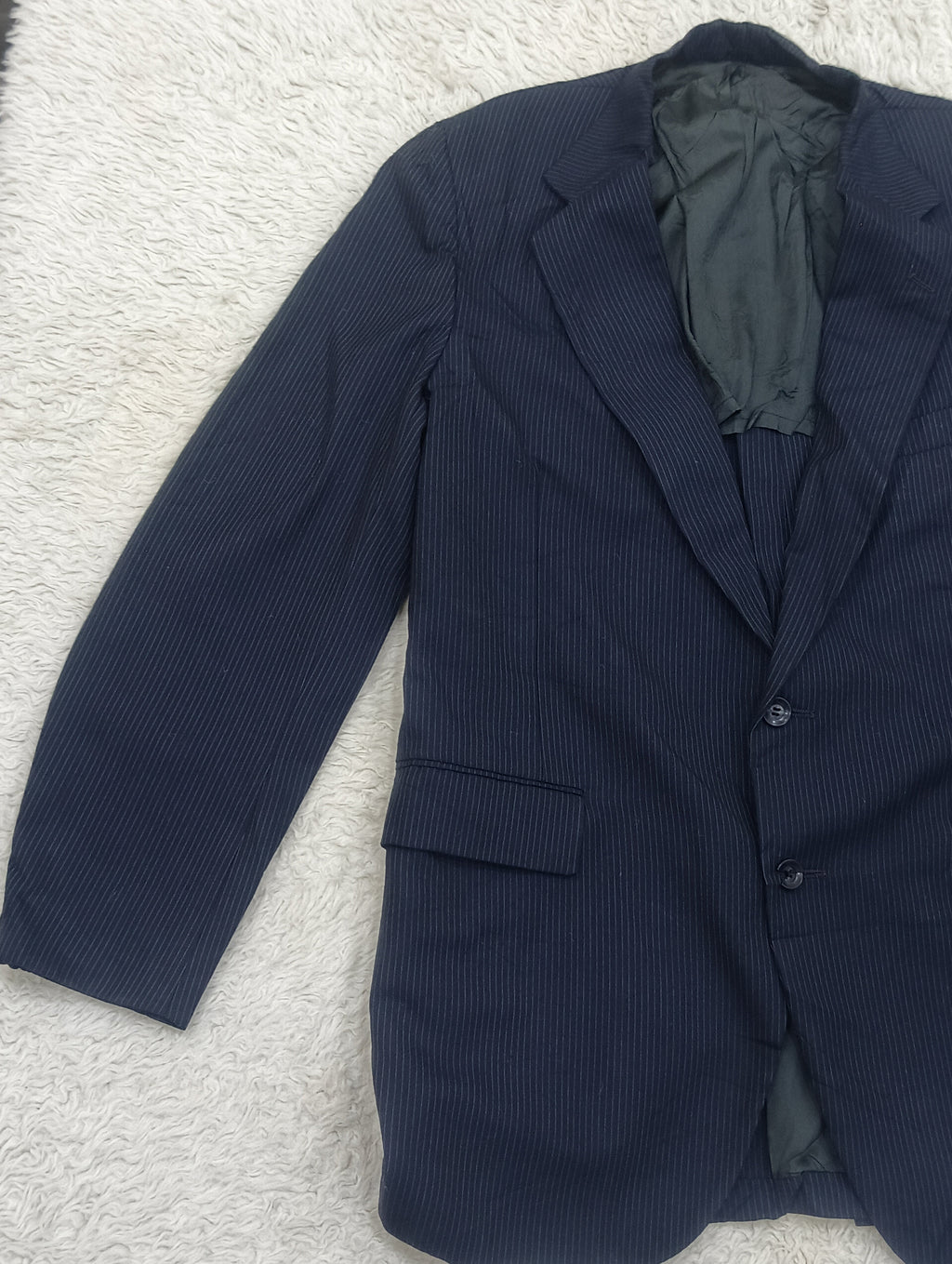 Men's Suit Jacket -dark navy blue pinstripe-Thrift