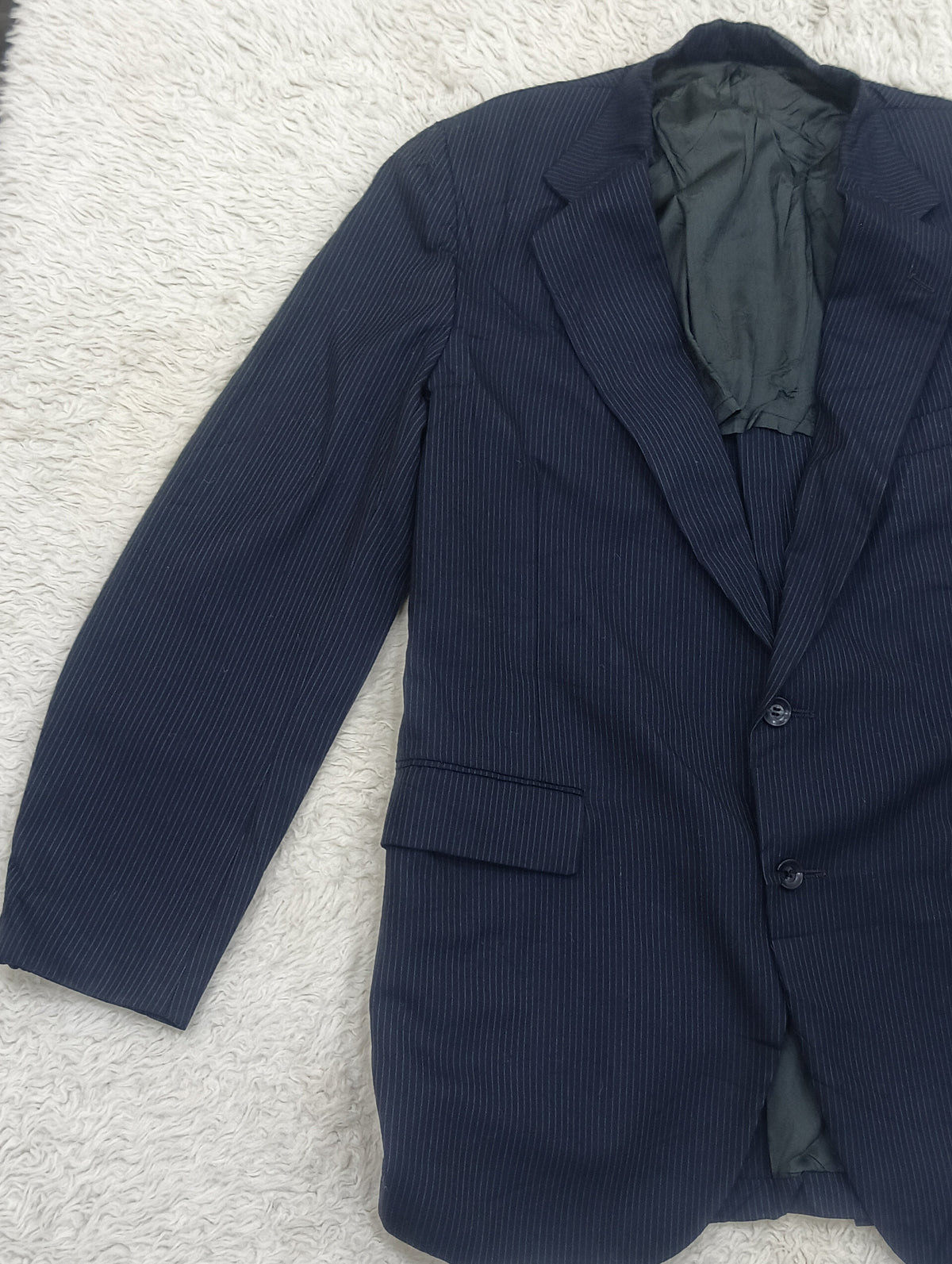 Men's Suit Jacket -dark navy blue pinstripe-Thrift
