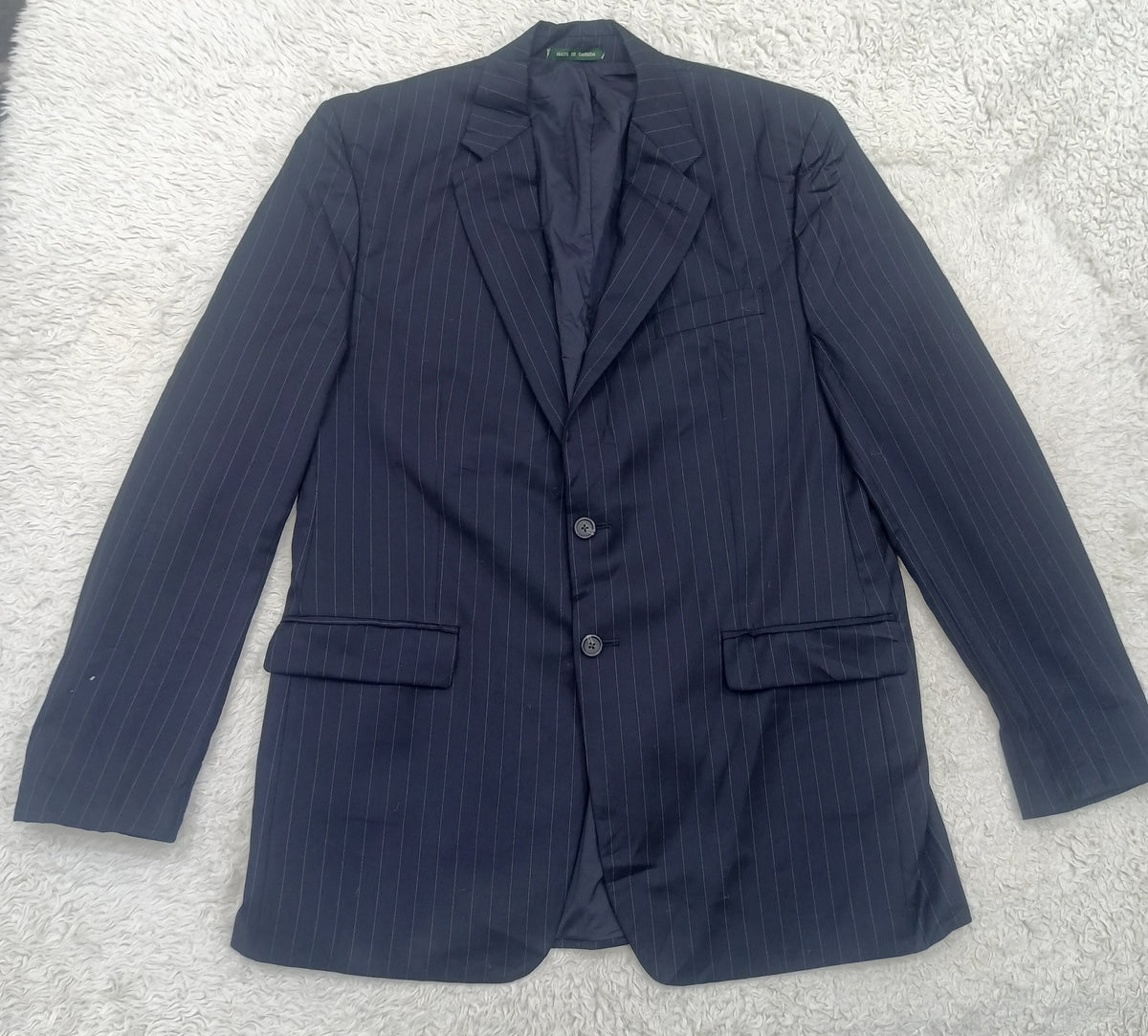 Men's Suit Jacket -dark navy blue pinstripe -Thrift