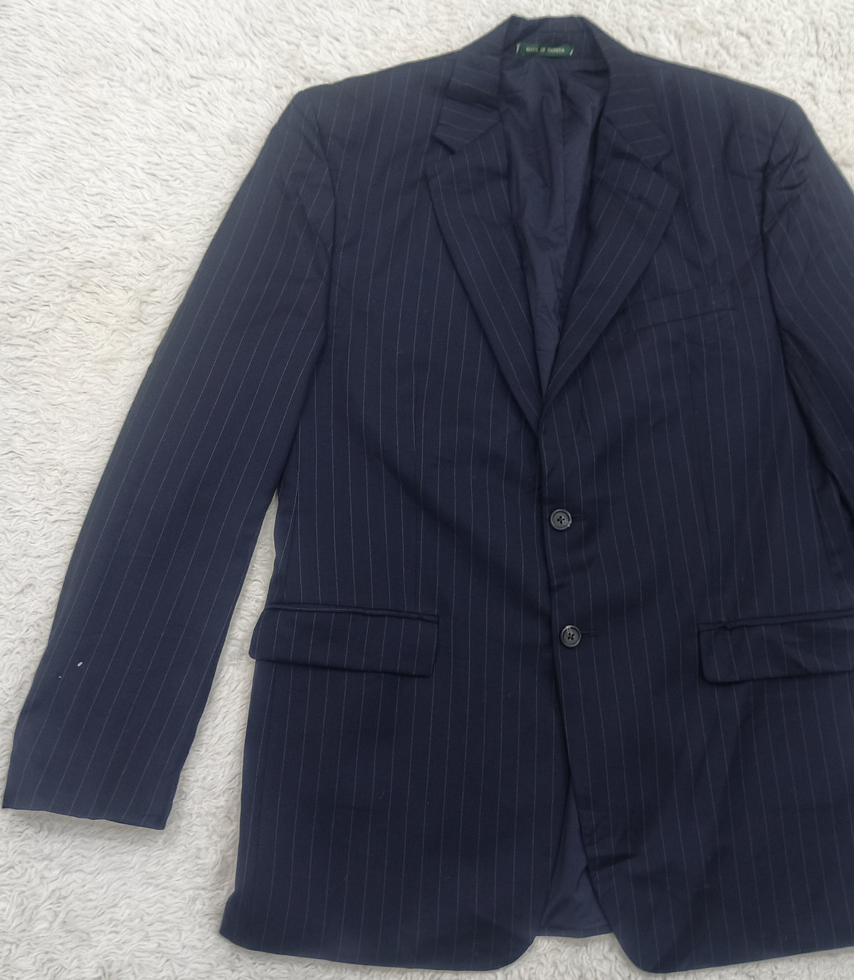 Men's Suit Jacket -dark navy blue pinstripe -Thrift