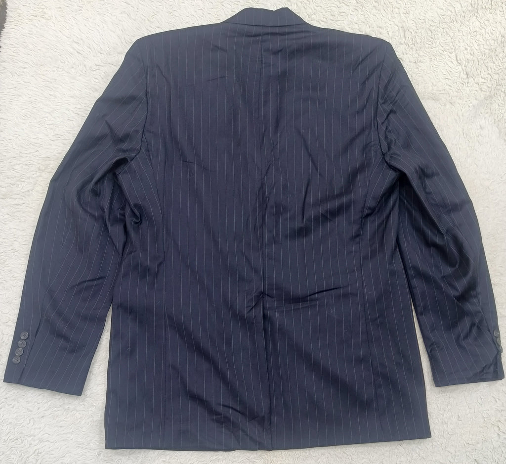 Men's Suit Jacket -dark navy blue pinstripe -Thrift