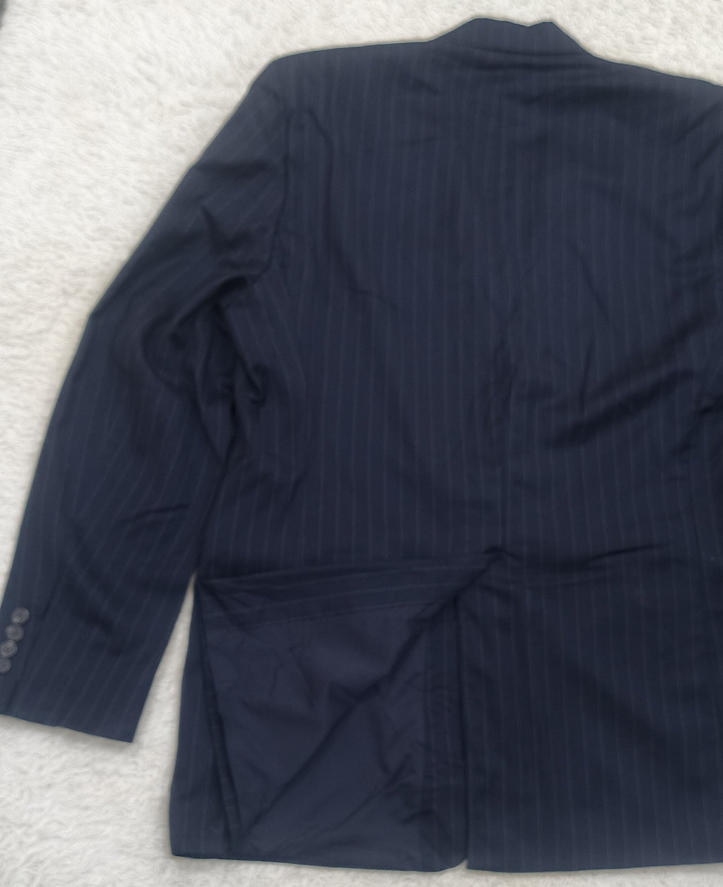 Men's Suit Jacket -dark navy blue pinstripe -Thrift