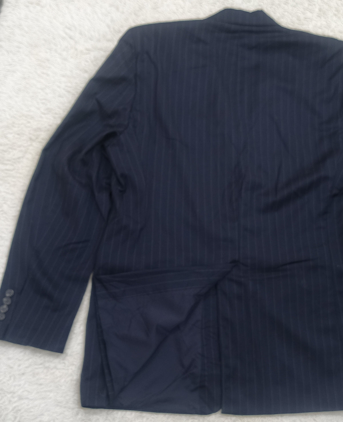 Men's Suit Jacket -dark navy blue pinstripe -Thrift