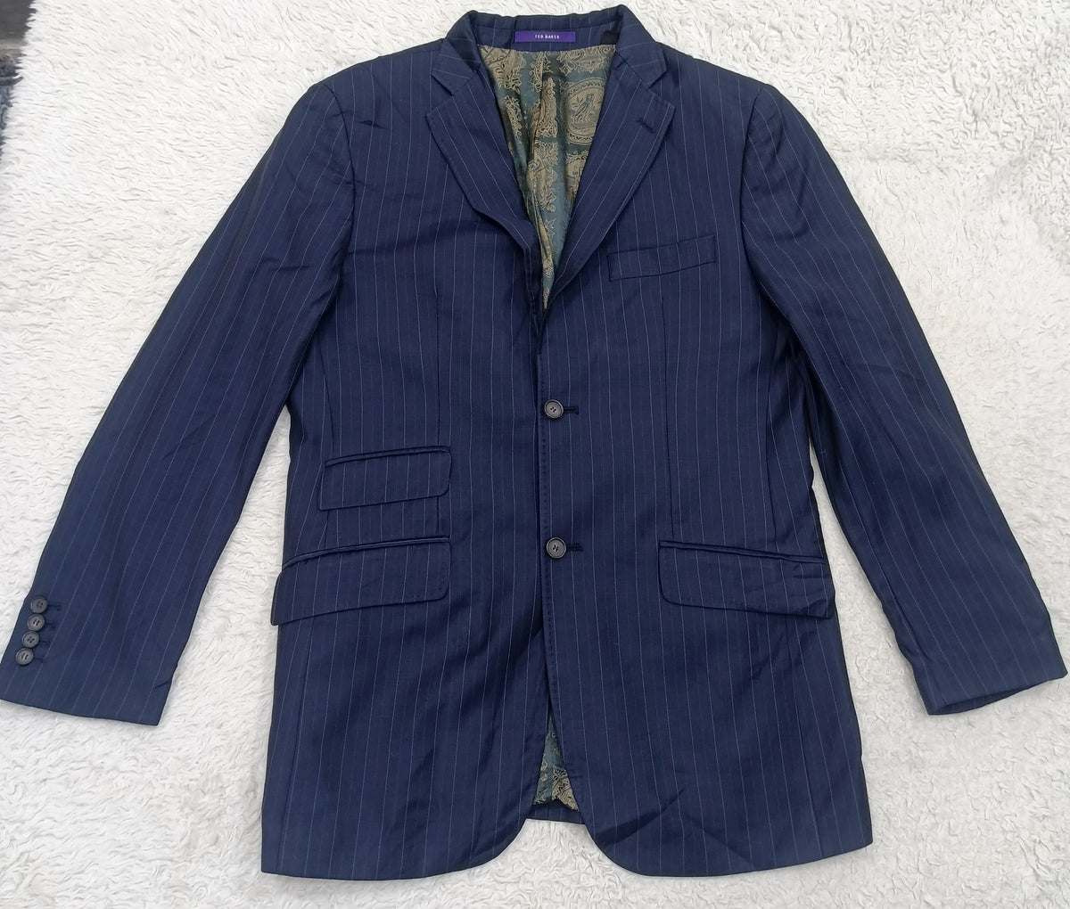 Men's Suit Jacket -Navy Blue Pinstripe-Thrift