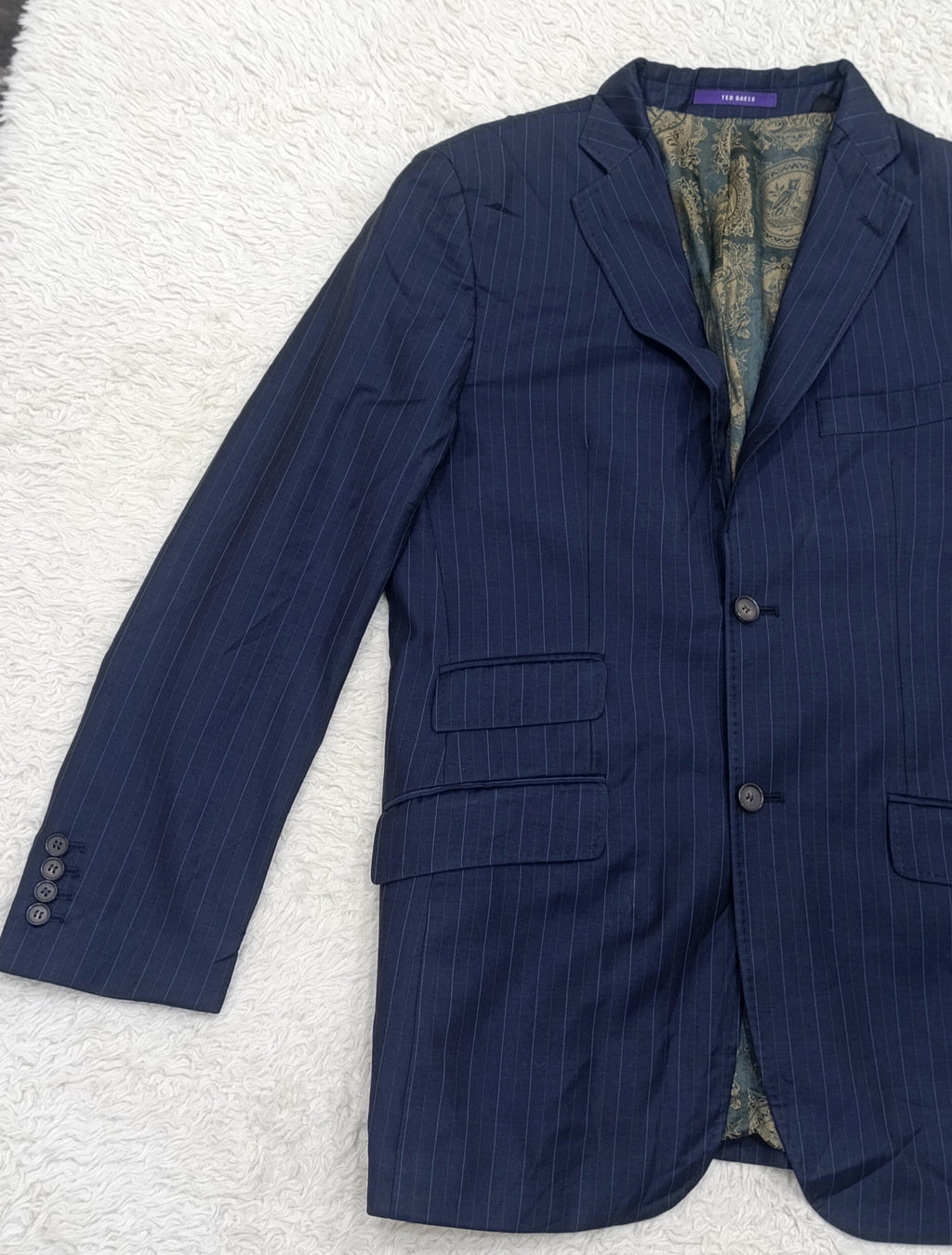 Men's Suit Jacket -Navy Blue Pinstripe-Thrift