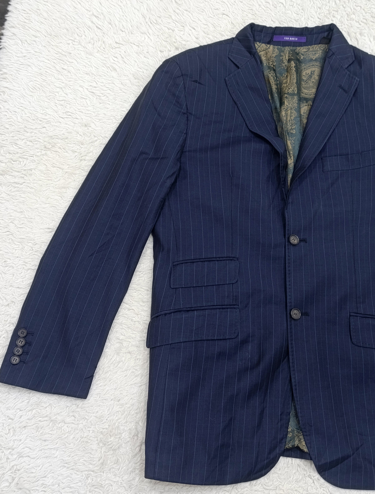 Men's Suit Jacket -Navy Blue Pinstripe-Thrift