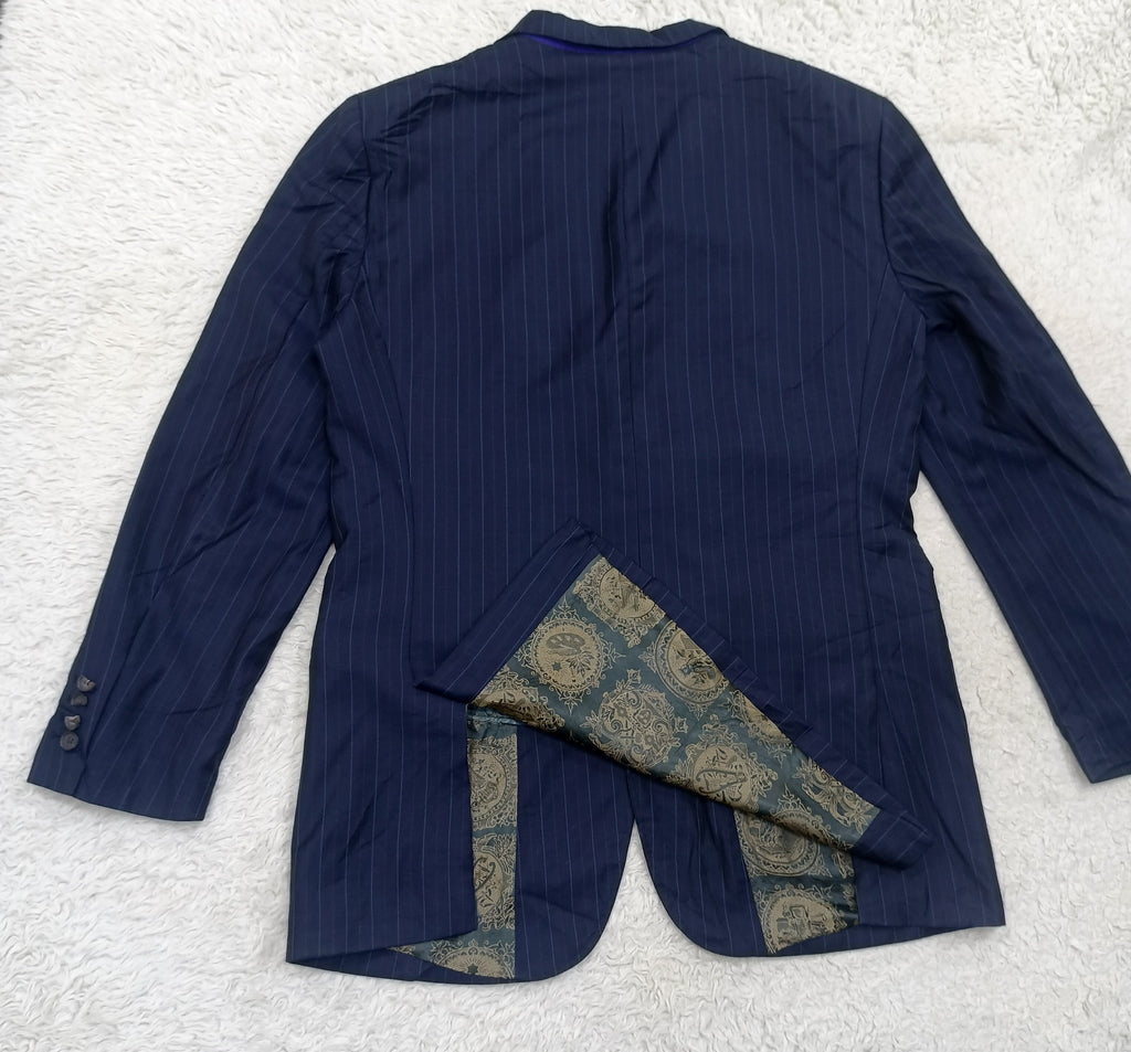 Men's Suit Jacket -Navy Blue Pinstripe-Thrift