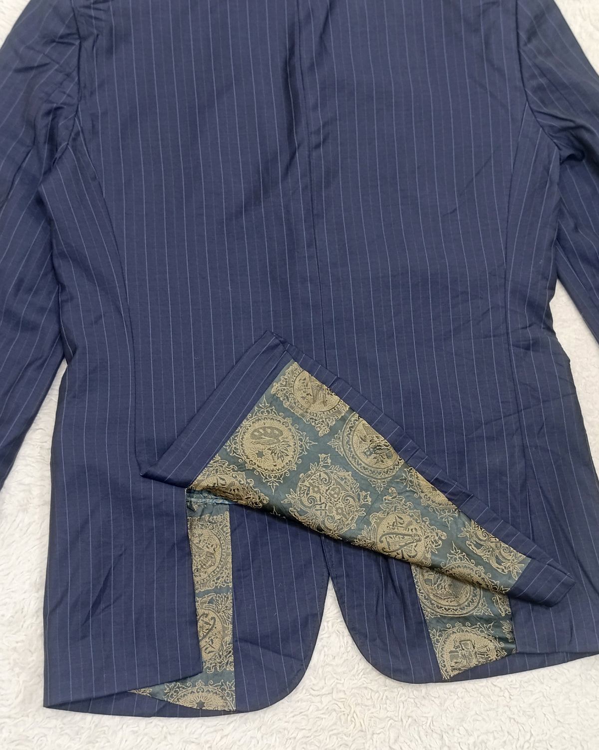 Men's Suit Jacket -Navy Blue Pinstripe-Thrift