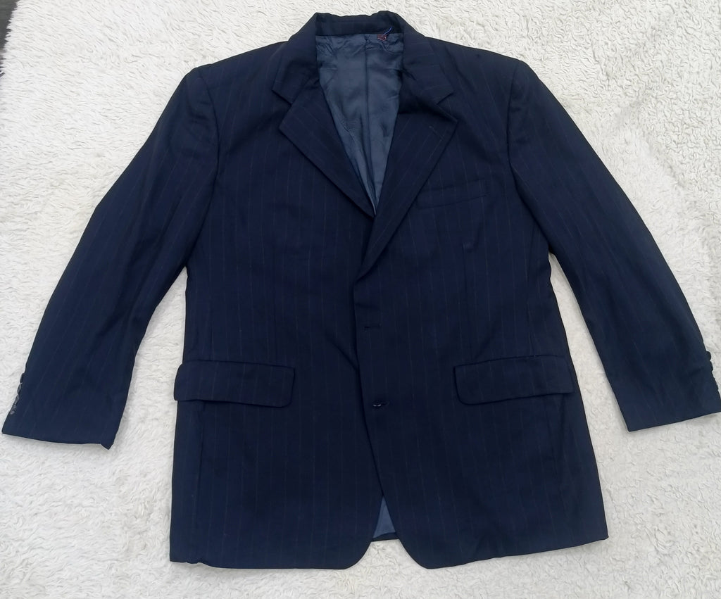 Men's Suit Jacket -Navy Blue Pinstripe-Thrift
