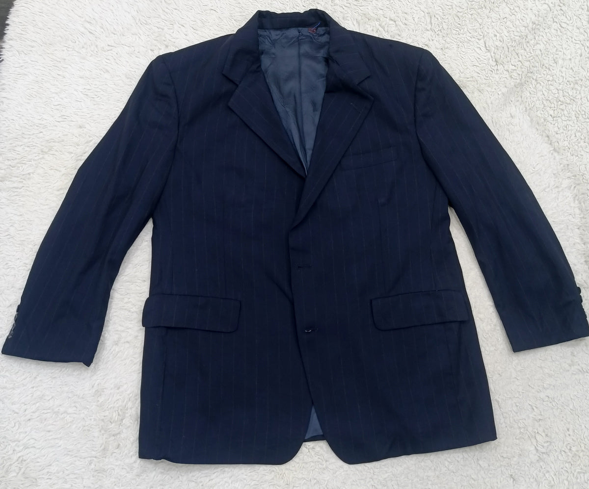 Men's Suit Jacket -Navy Blue Pinstripe-Thrift
