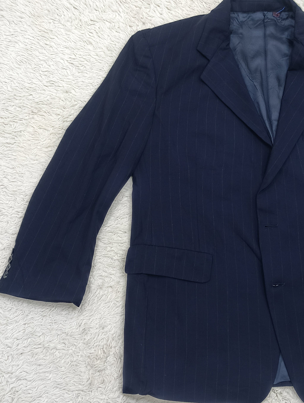 Men's Suit Jacket -Navy Blue Pinstripe-Thrift