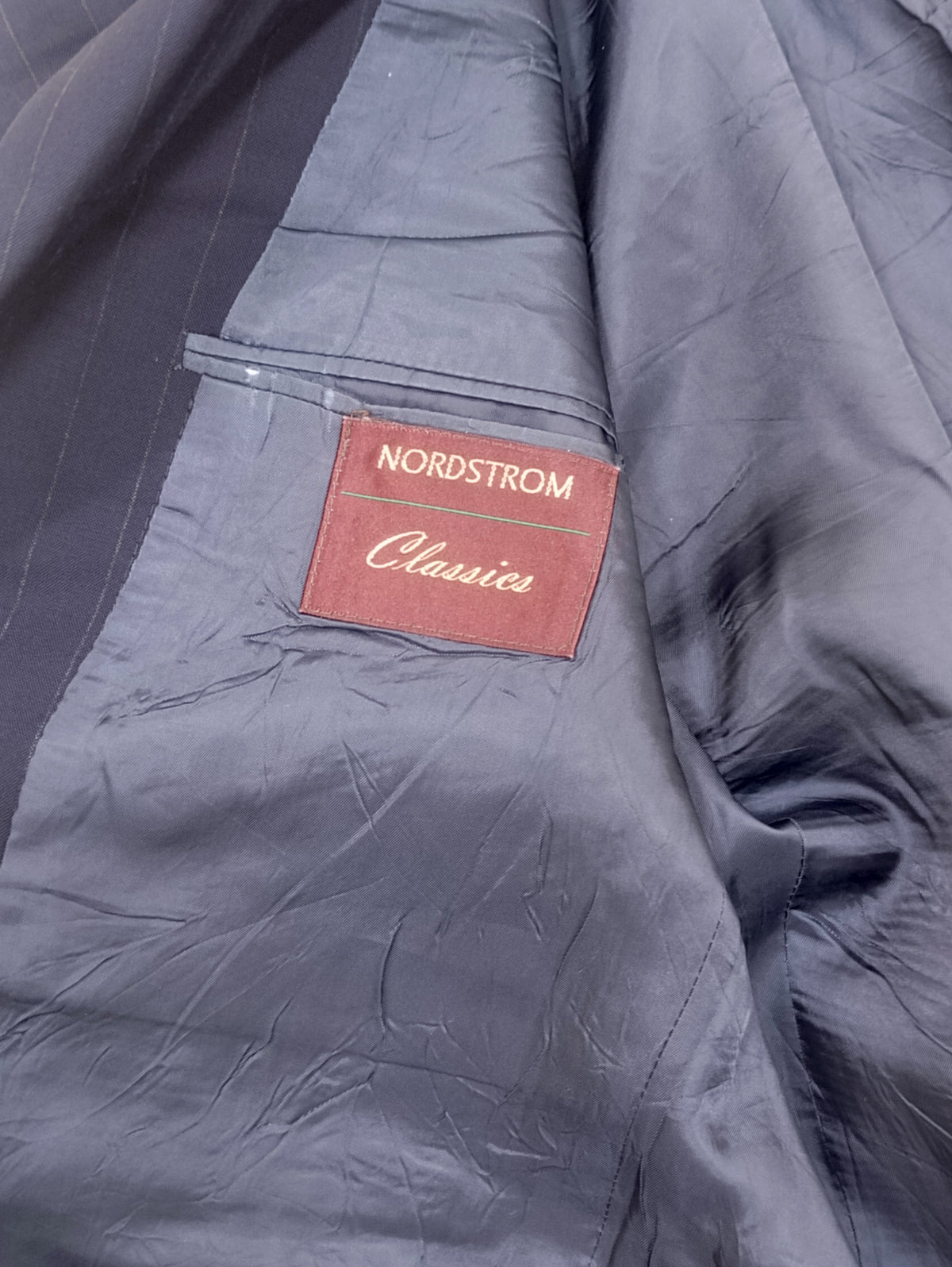 Men's Suit Jacket -Navy Blue Pinstripe-Thrift