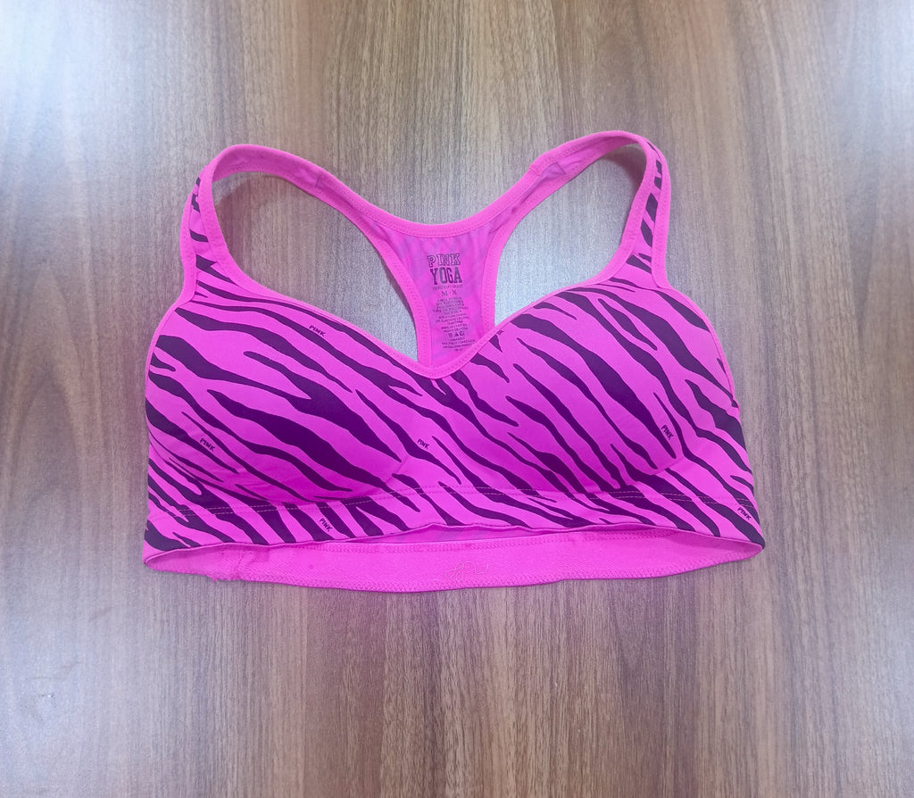Pink Yoga Padded Sport Bra -Pink Zebra Print- Thrift