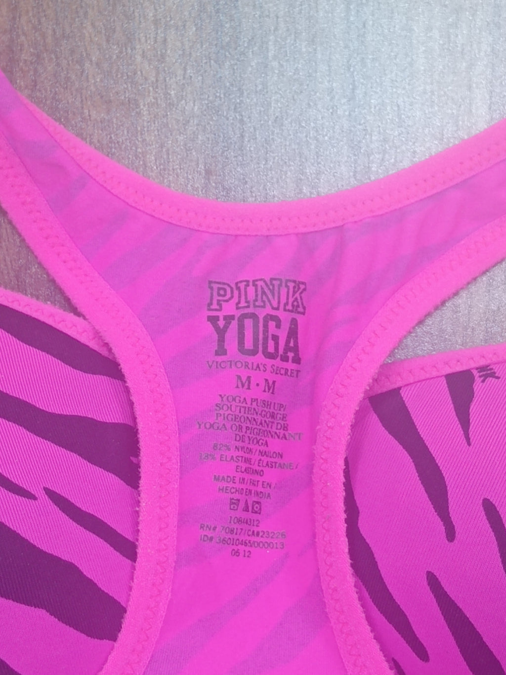Pink Yoga Padded Sport Bra -Pink Zebra Print- Thrift