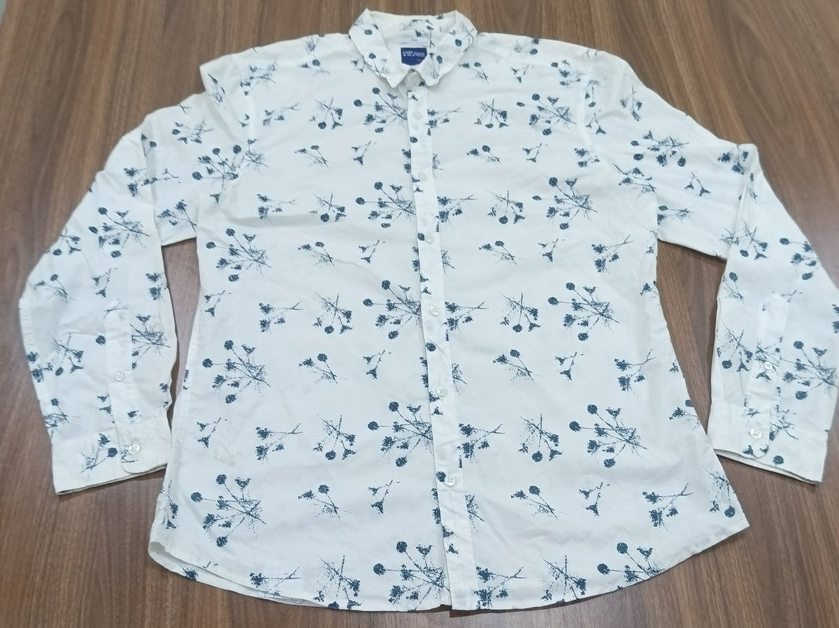 Men's Shirt-small blue floral print -Thrift
