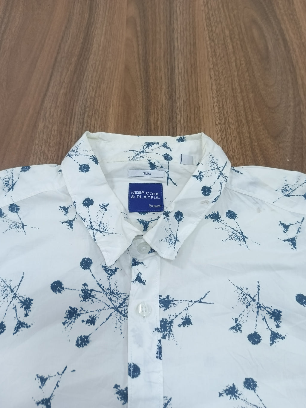Men's Shirt-small blue floral print -Thrift