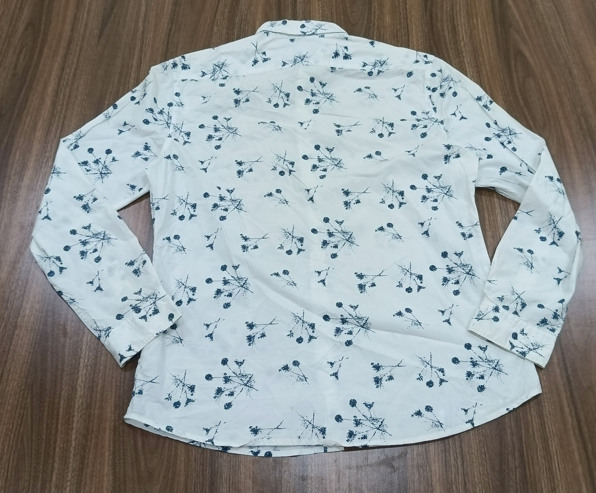 Men's Shirt-small blue floral print -Thrift