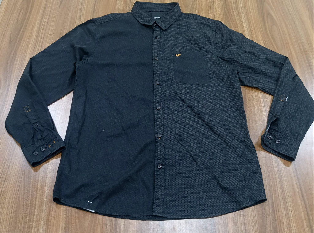 Men's Shirt- Dark Gray Patterned -Thrift