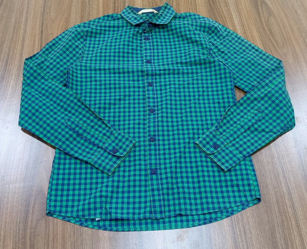 Men's Shirt-Blue and Green Checkered  -Thrift