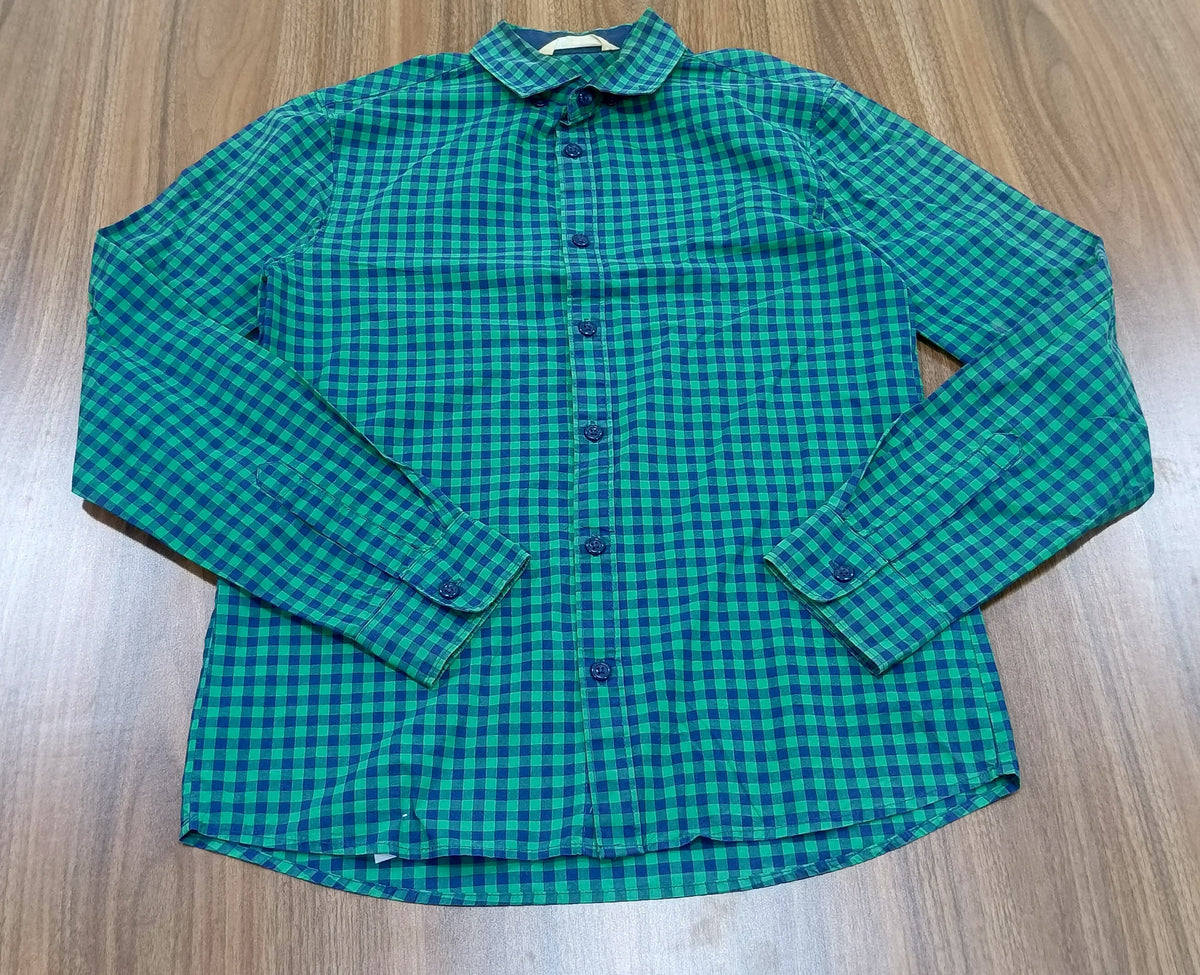 Men's Shirt-Blue and Green Checkered  -Thrift