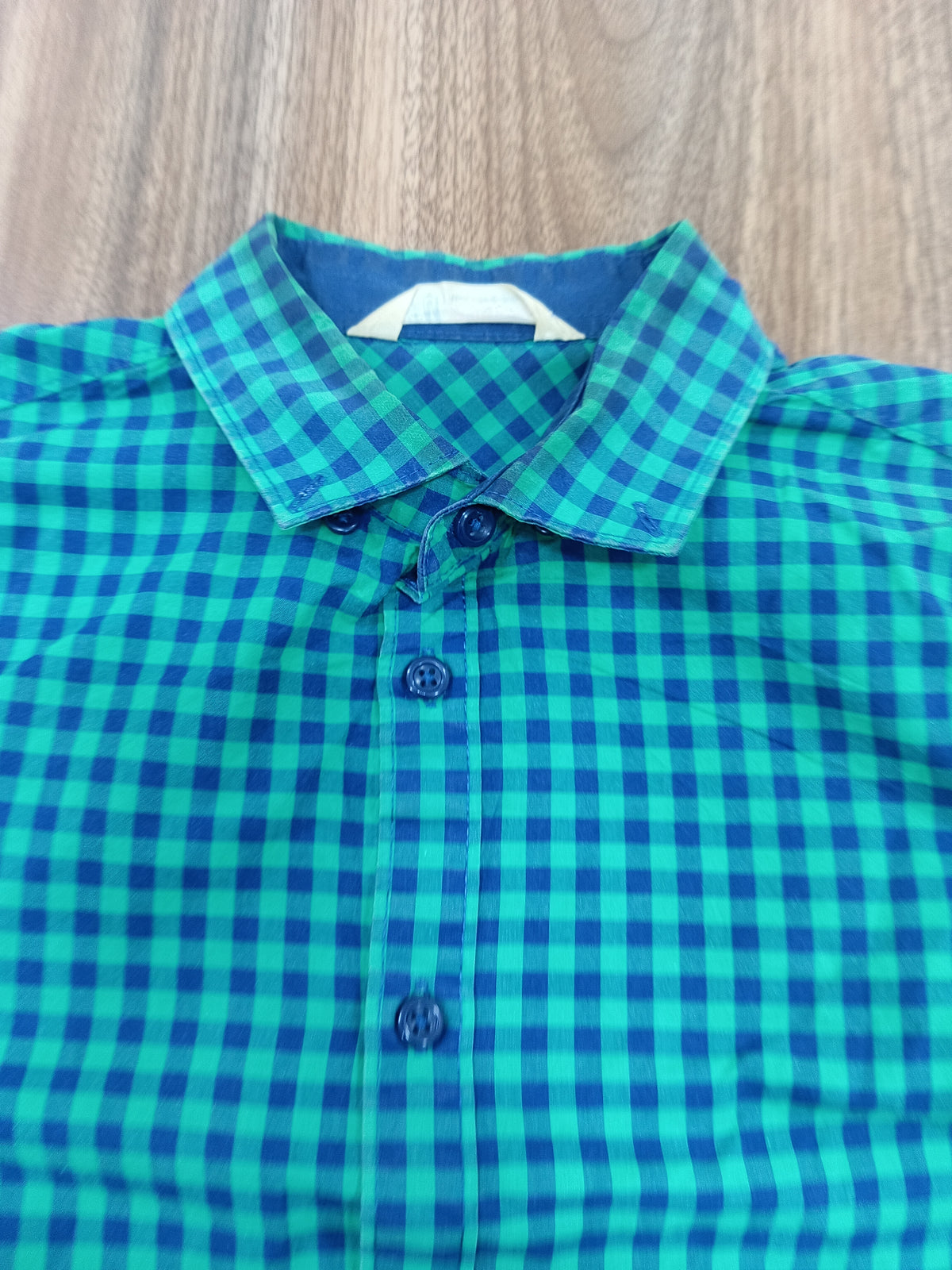 Men's Shirt-Blue and Green Checkered  -Thrift