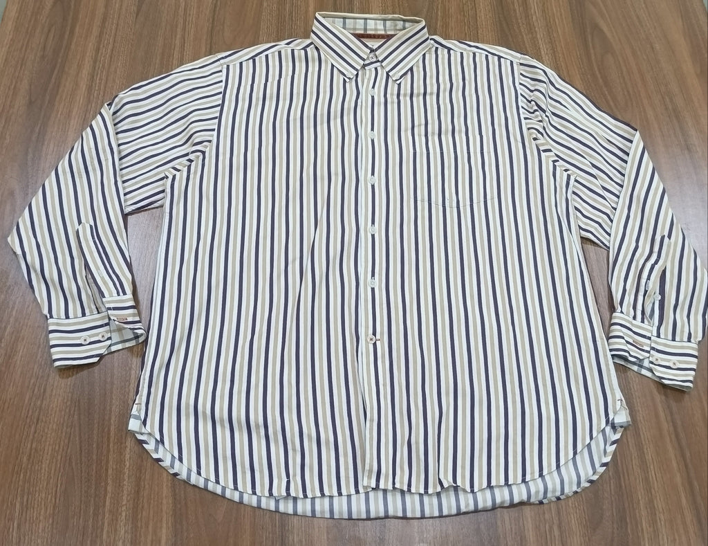 Men's Shirt-Striped -navy blue, beige, and white,-Thrift